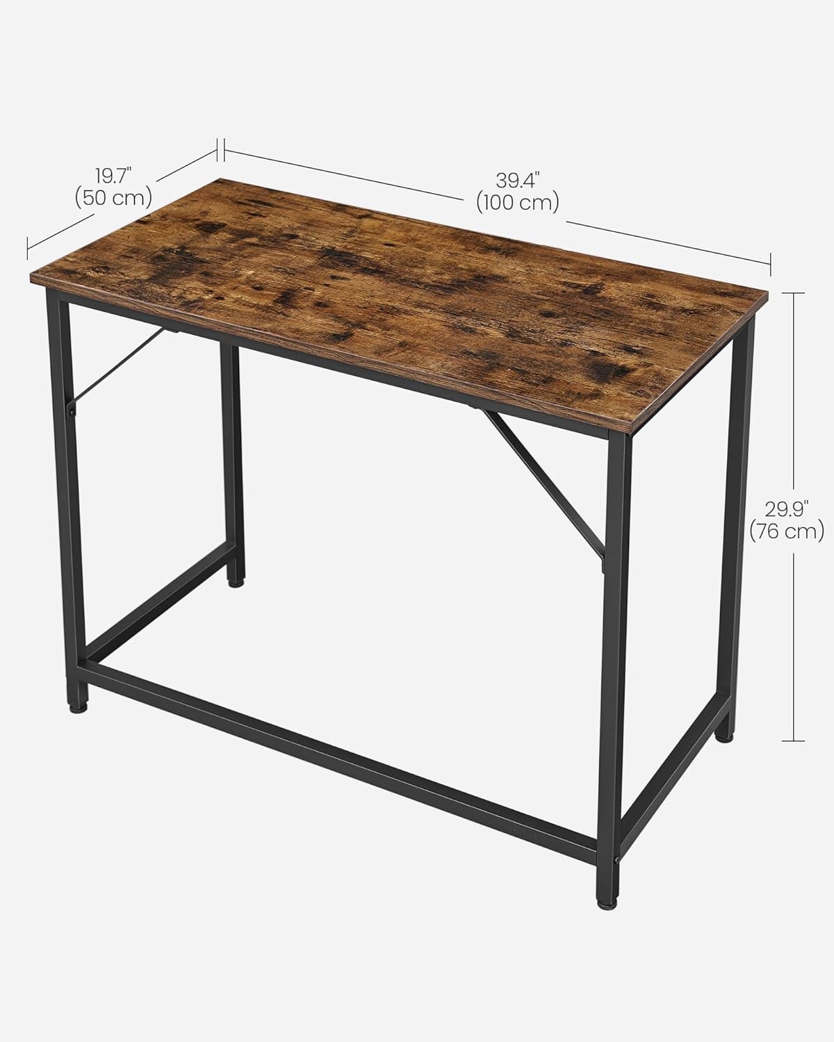 VASAGLE Computer Desk, Writing Desk, Small Office Table, 50 x 100 x 75 cm, Study, Home Office, Simple Assembly, Steel, Industrial Design, Rustic Brown and Black LWD41X - Image 3
