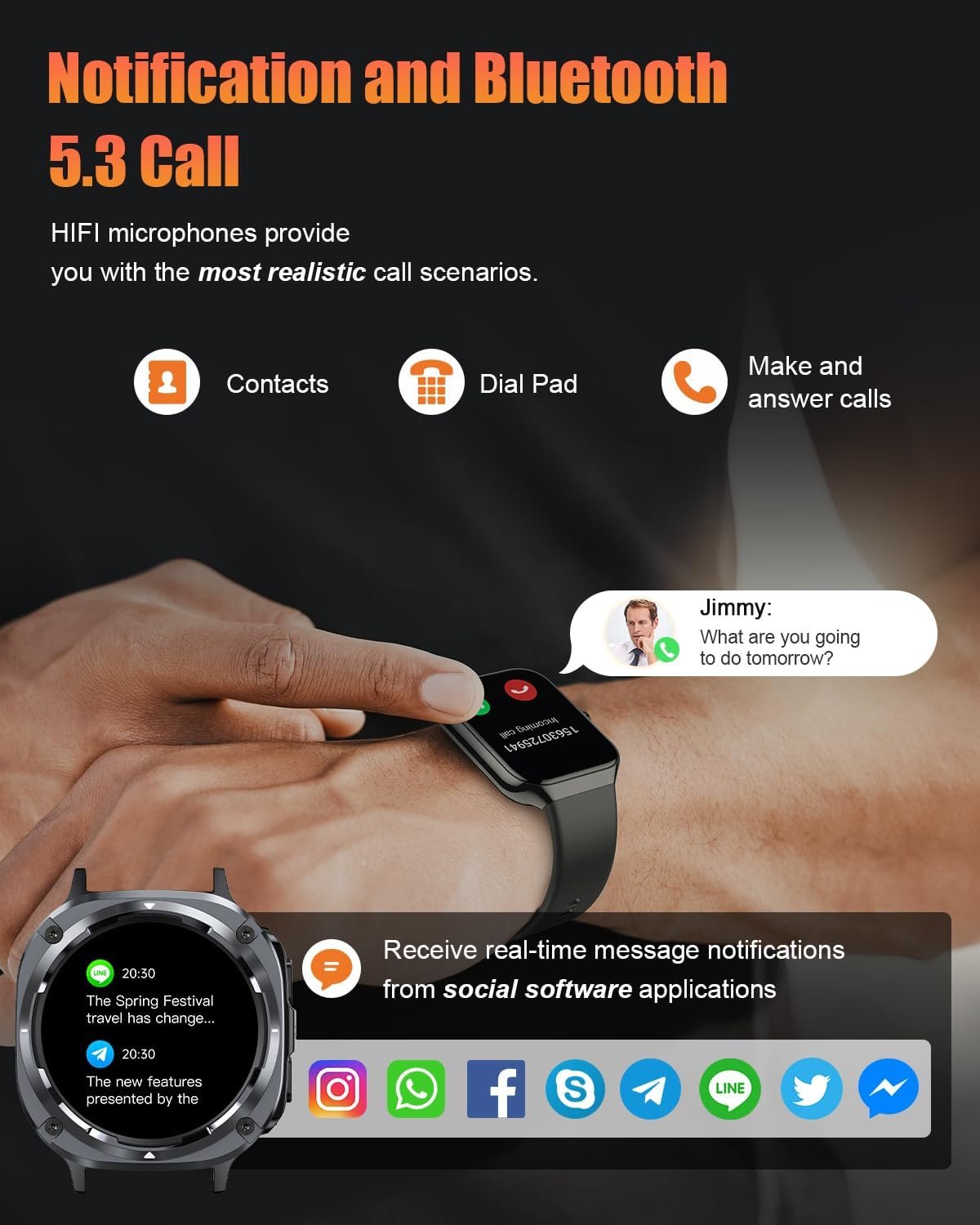 Military Smart Watch for Men Answer/Make Calls, 1.39" HD Fitness Tracker with Heart Rate/Sleep Monitor/Pedometer, 114+ Sports Mode Activity Trackers, IP68 Waterproof Outdoor Smartwatch for iOS Android - Image 3