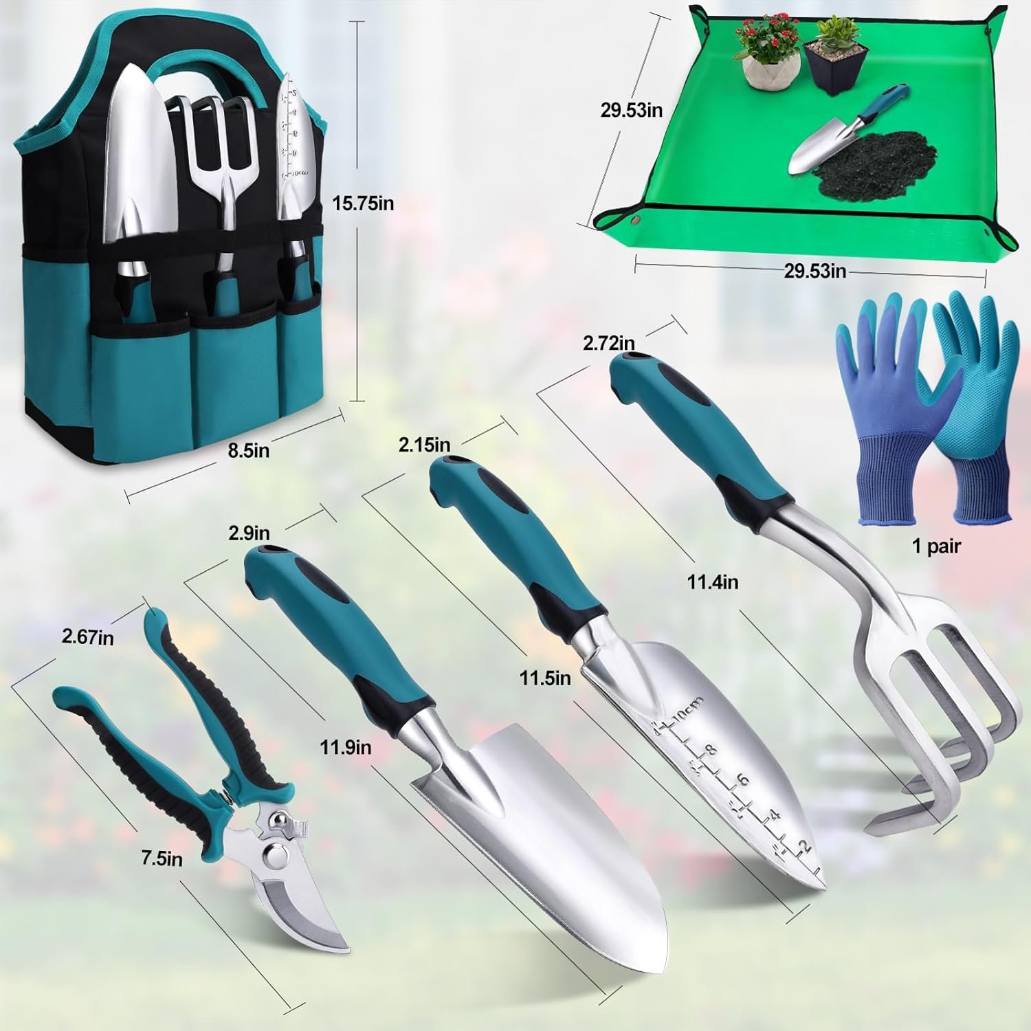 Kynup 7-Piece Gardening Set, Heavy Duty Garden Tools Set with Ergonomic Non-Slip Handles, Rust-Proof Garden Hand tools, Gardening Gifts for Women, Men, Gardener - Image 7