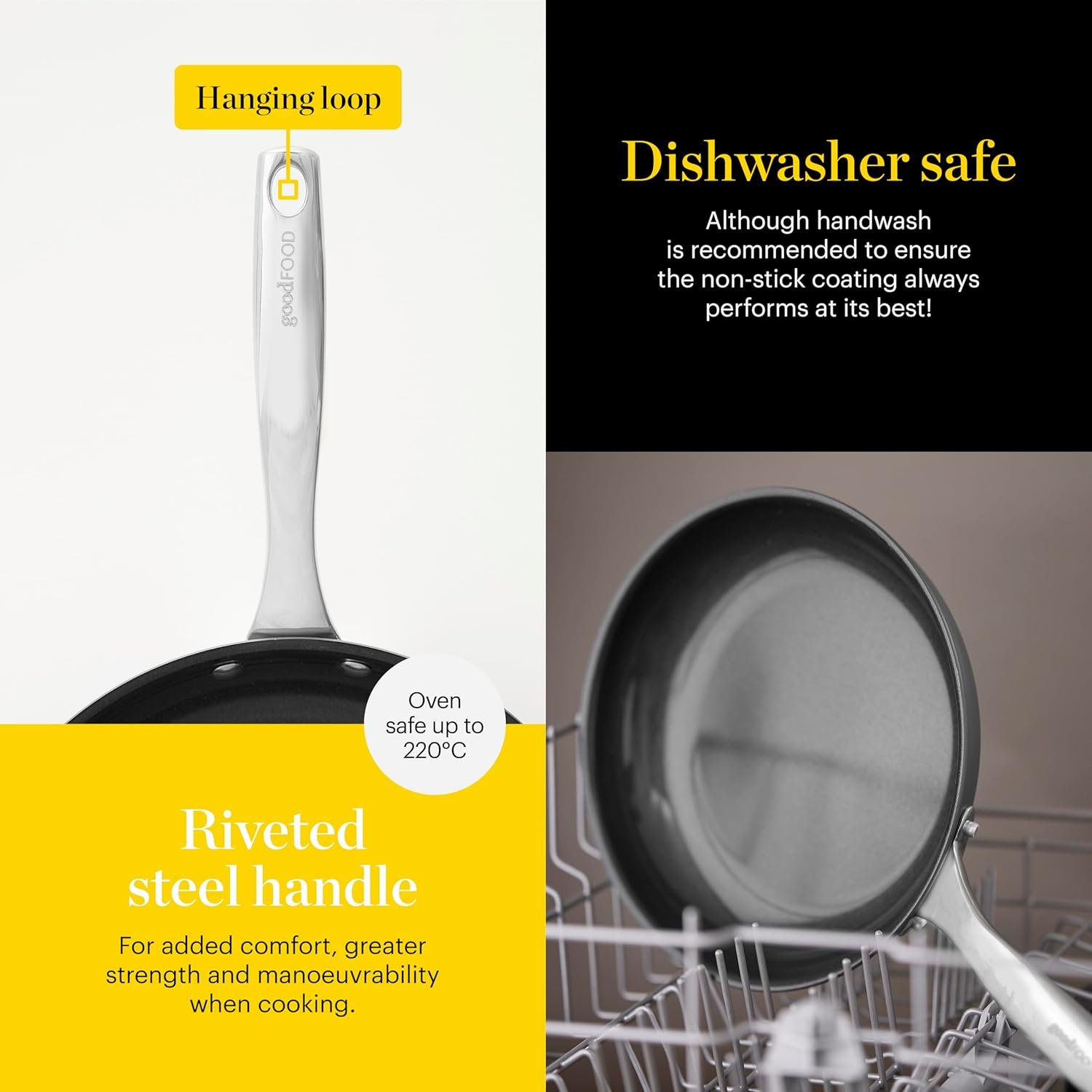 Good Food in Partnership with Tower Hard Anodised 24cm Frying Pan, 10x Stronger Superior Ceramic Non-Stick Coating, Induction Compatible, Grey - Image 5