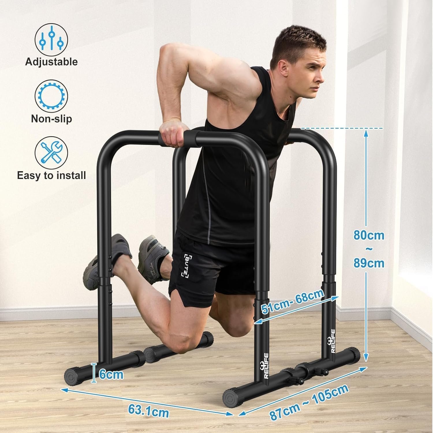 RELIFE REBUILD YOUR LIFE Dip Bars Stands Fitness Home Training Parallel Equalizer Bars Calisthenics Station Adjustable - Image 6