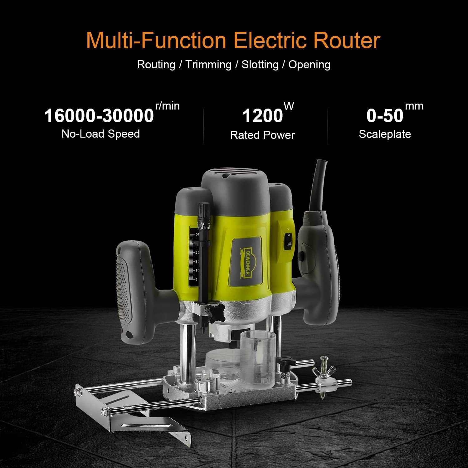 Wood Trimmer, DEWINNER Router Tool Electric Woodworking Power Router Trimmer,Variable Speed Hand Joiner Tool Plunge Router, Trimmer Laminator with 12PC 6mm 8mm Bits Collets - Image 8