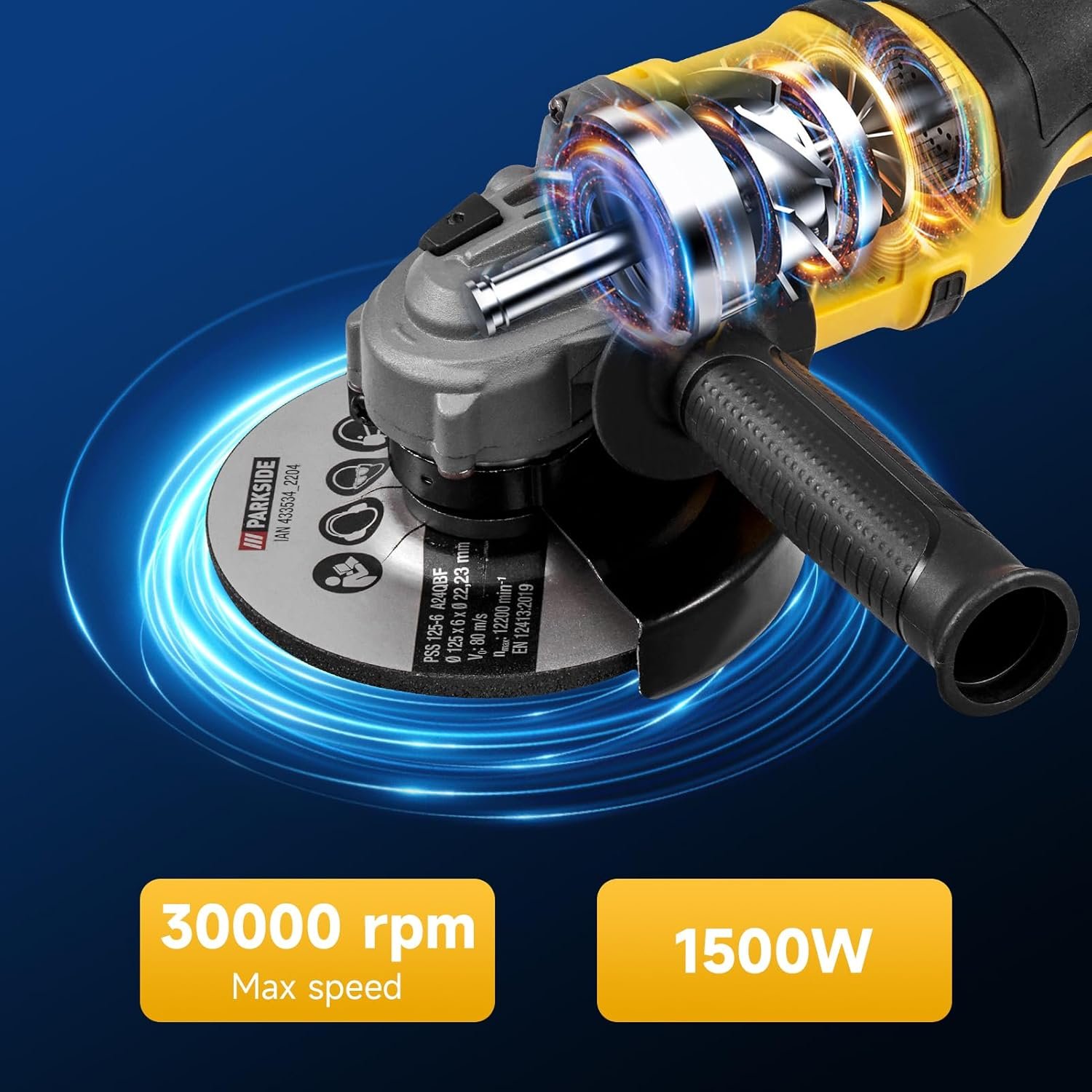 papasbox 21V Cordless Angle Grinder, 1500W 125mm Brushless Metal Grinder, 30000RPM Electric Angle Grinder Tool with 2x5.0Ah Battery, 4-1/2 Inch for Grinding, Cutting, Brushing, Polishing and Sanding - Image 5