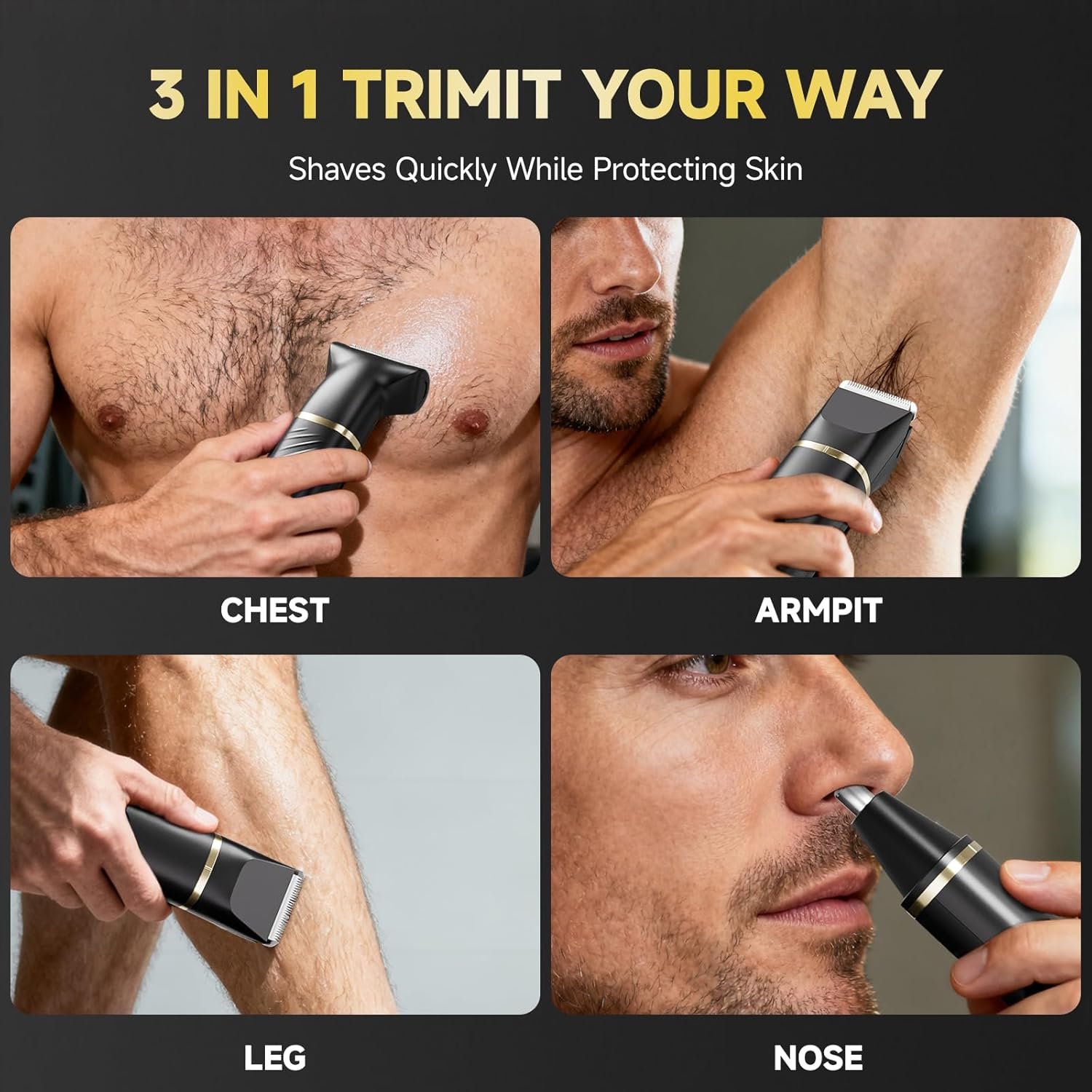 Beard Trimmer for Men, Electric Razor & Nose Hair Trimmer - IPX7 Waterproof All-in-One Body Grooming Kit for Wet/Dry Use on Beard, Chest, Legs & More (Black) (Black) - Image 6