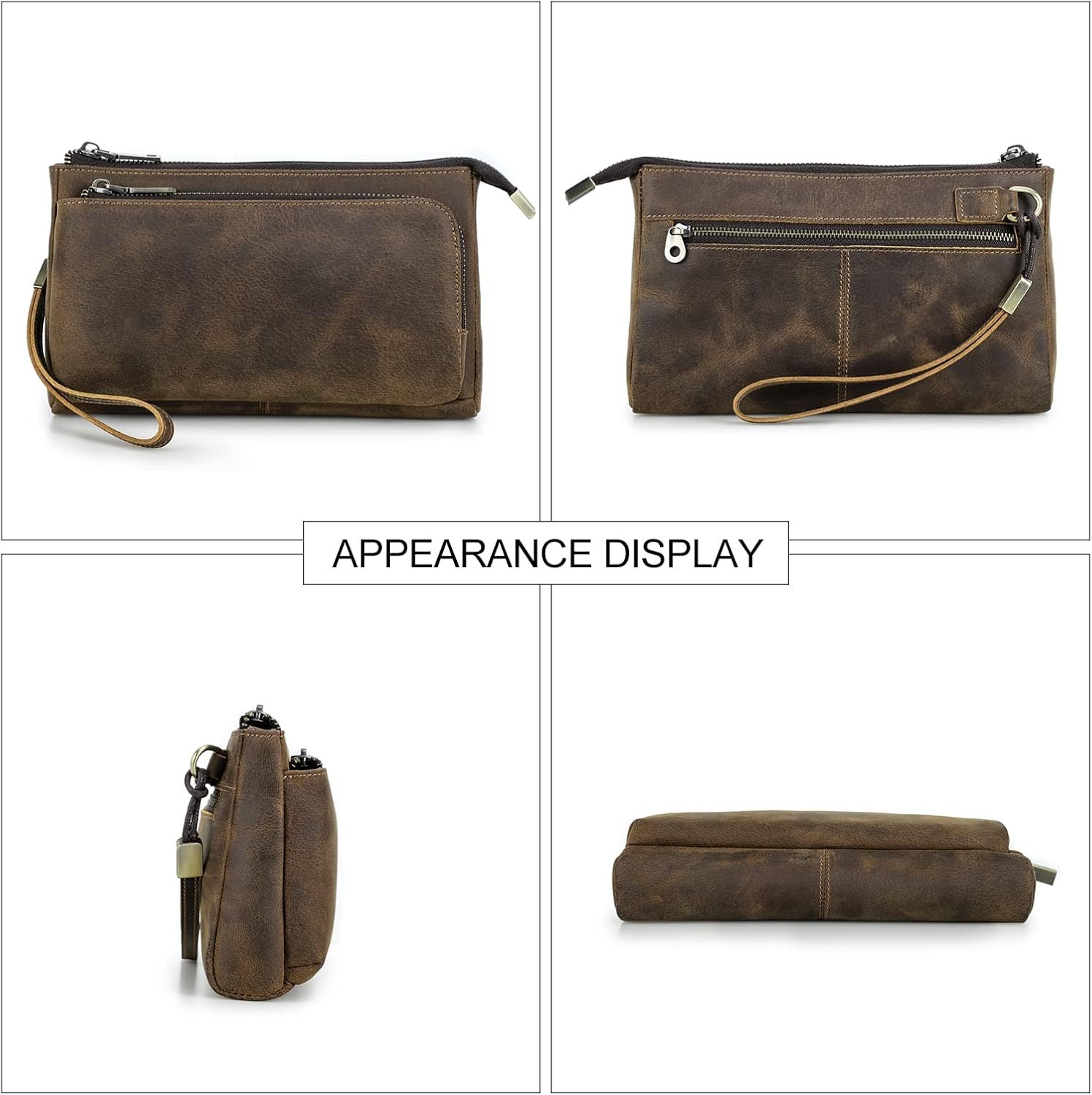 CONTACT'S FAMILY Leather Cable Organiser, Tech Organiser Pouch, Electronics Accessories Travel Carry Bag (Coffee) - Image 3