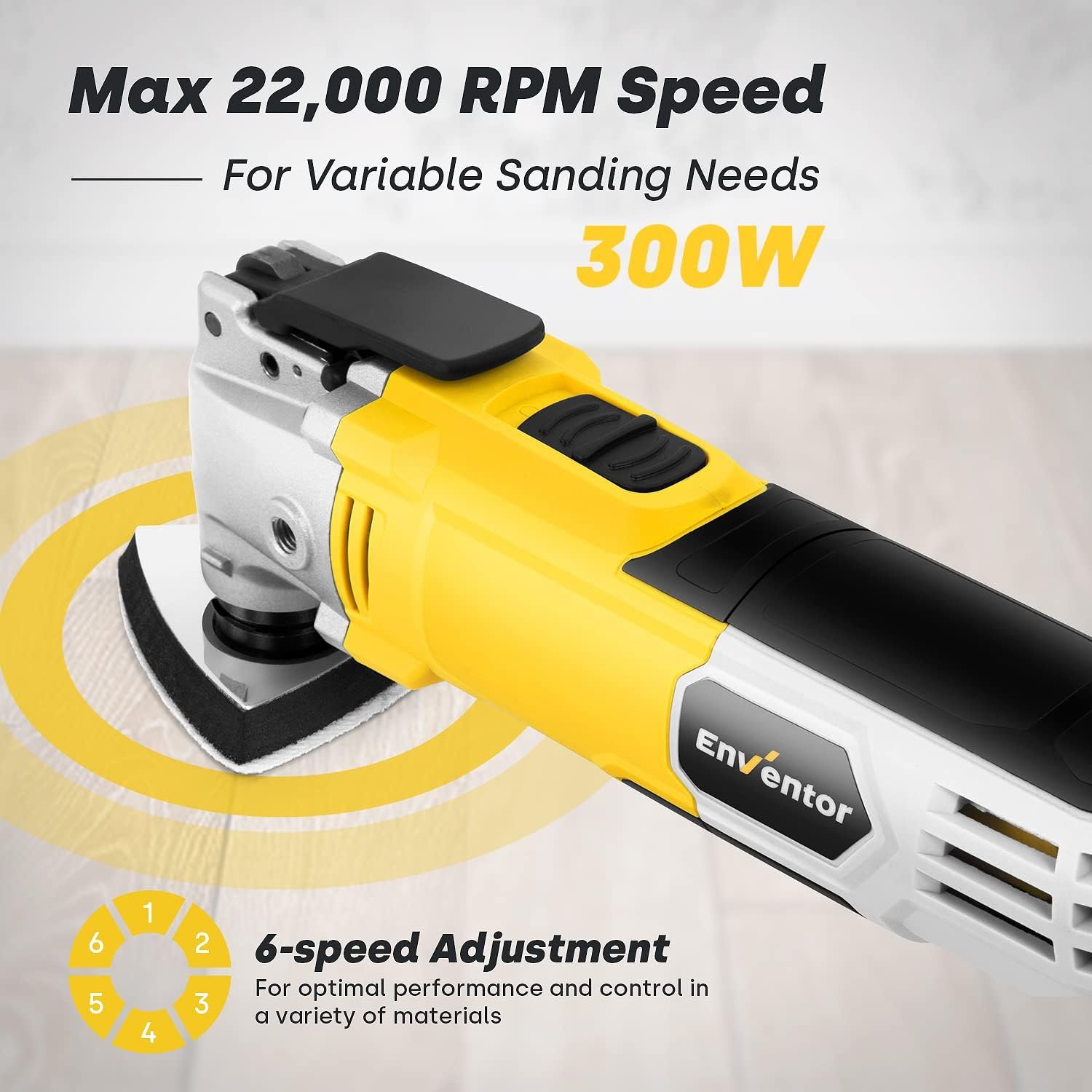 Enventor Oscillating Multi Tools, 300W 15000-22000 OPM Electric Corded Multi Tool, 6 Variable Speeds, 3°Oscillation Angle, Quick-fit Blade Design, with 28pcs Accessories for Cutting, Sanding, Scraping - Image 3