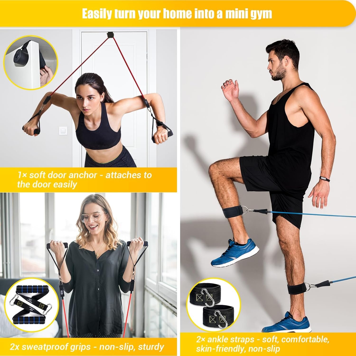 COFOF Resistance Bands Set with Handles, Exercise Bands Stackable up to 150lbs, Gym Bands with Workout Poster & Door Anchor & Ankle Straps for Fitness, Strength, Yoga, Home Gym Equipment for Men Women - Image 5