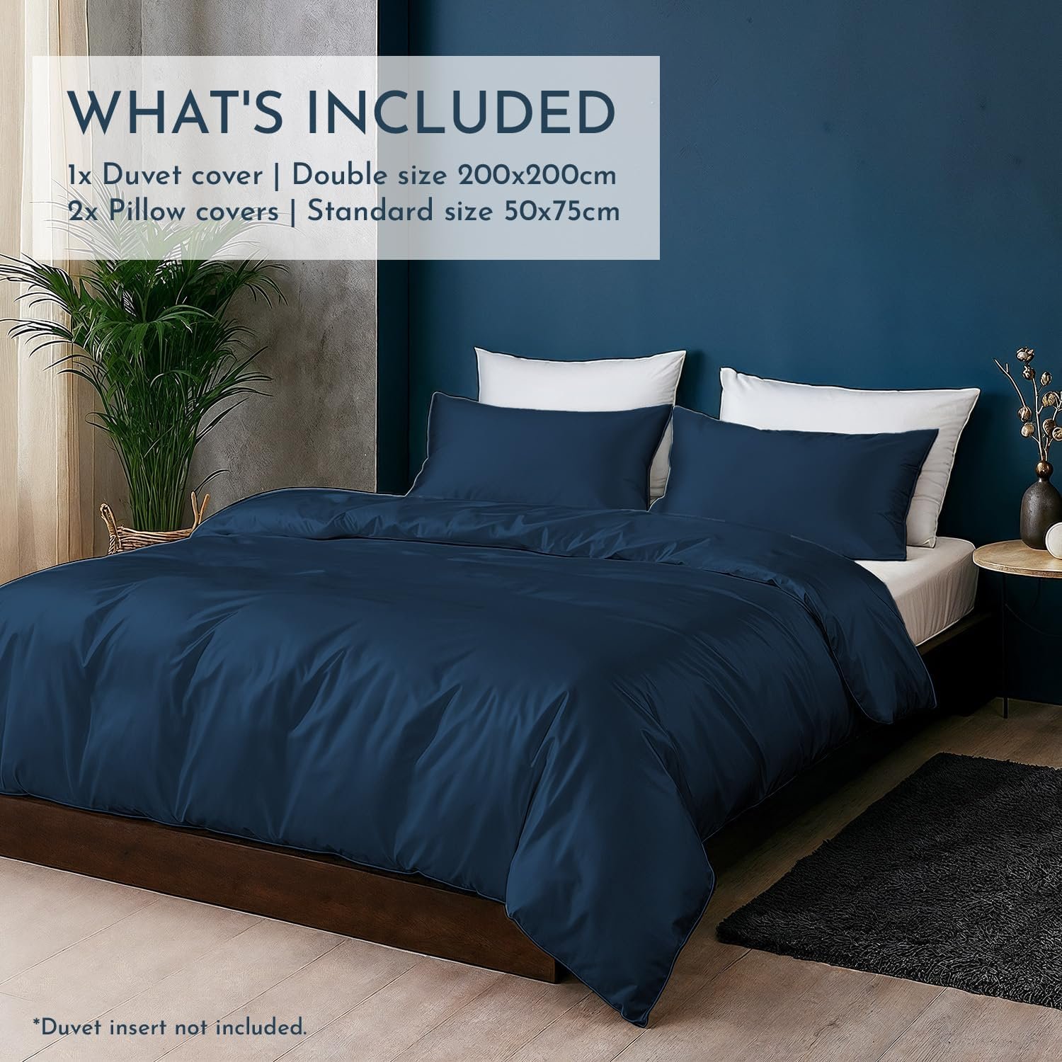 LINENWALAS Navy Blue Double Duvet Cover 3Pc Set Organic Bamboo Bedding Set Anti Allergy Comforter Cover Set 200x200 Soft, Cooling, Luxury Bamboo Bedding Double Size Quilt Cover (Navy Blue) - Image 3
