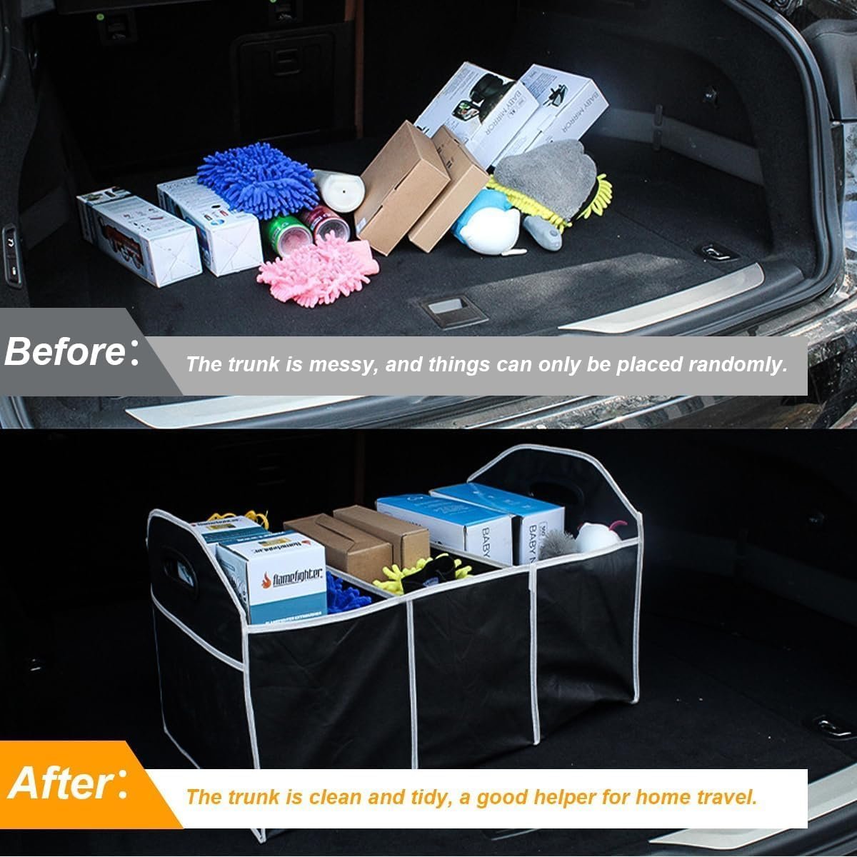 Car Trunk Organizer, Foldable Storage Organizer with 3 Compartments, Storage Box for Auto, Portable Waterproof Bag for Cargo Trunk, Car Accessories Universal for SUV, Truck, Van - Image 3