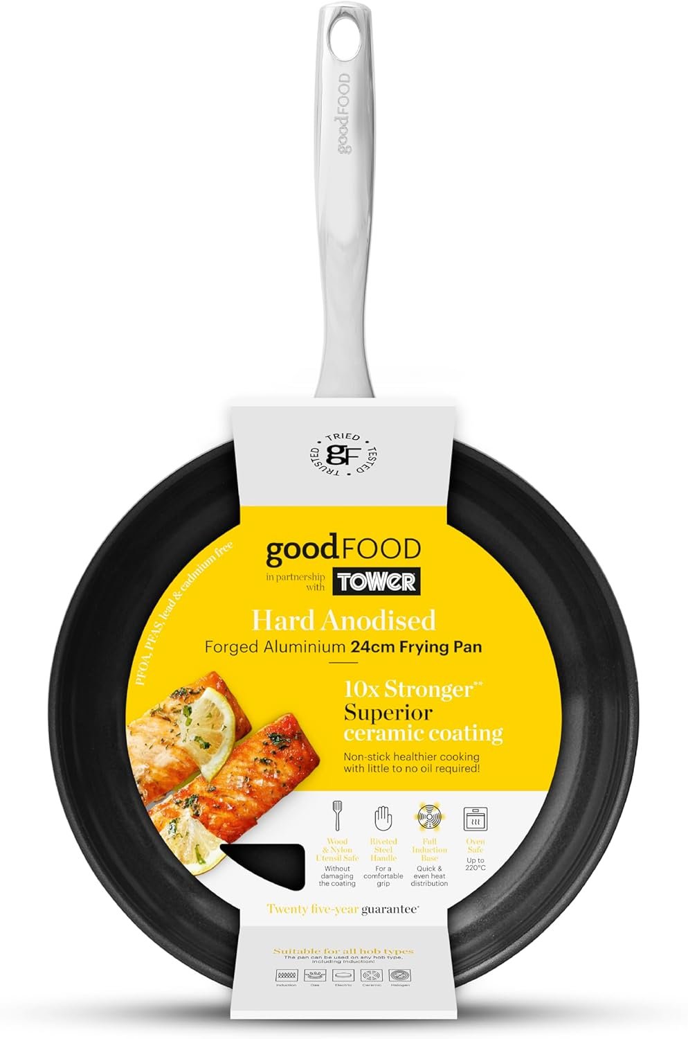 Good Food in Partnership with Tower Hard Anodised 24cm Frying Pan, 10x Stronger Superior Ceramic Non-Stick Coating, Induction Compatible, Grey - Image 10