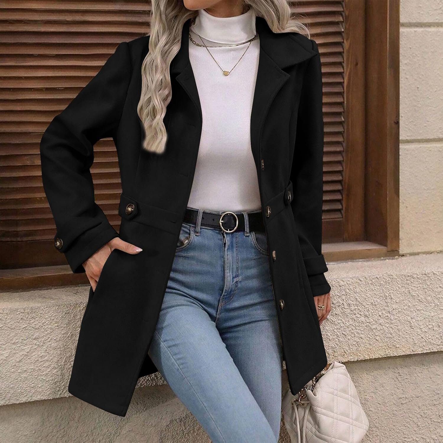 Winter Jackets for Women Coats Slim Fit Ladies Coat with Belt Button Womens Jacket Elegant Outerwear for Office Work and Everyday Wear - Image 5