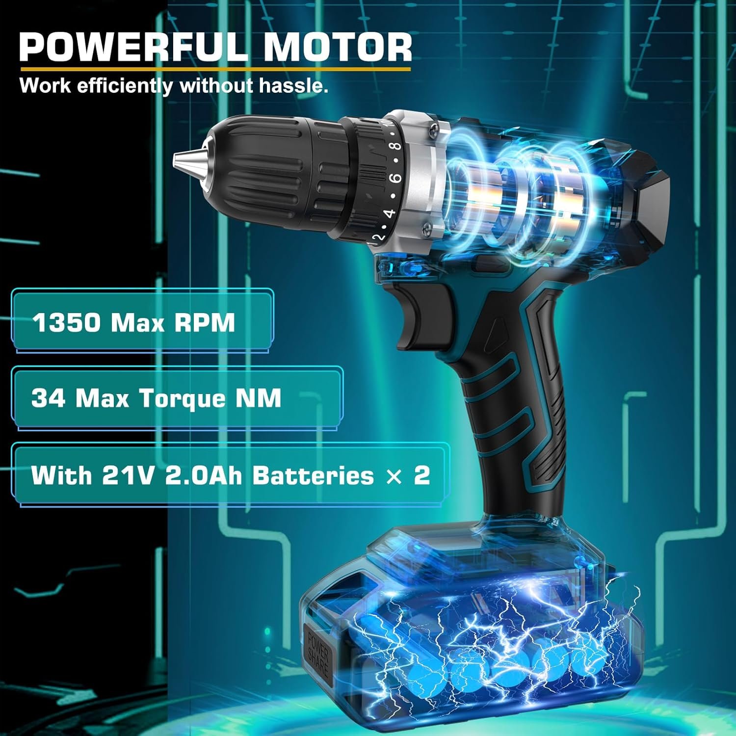 Sundpey Tool Kit with 21V Drill - Cordless Power Tool Set - 255-PCs General Basic Complete Home and Auto Repair Tools Set - Protable Household Tool Kit for Men Women(Wrench & Socket & Screwdriver Kit) - Image 5