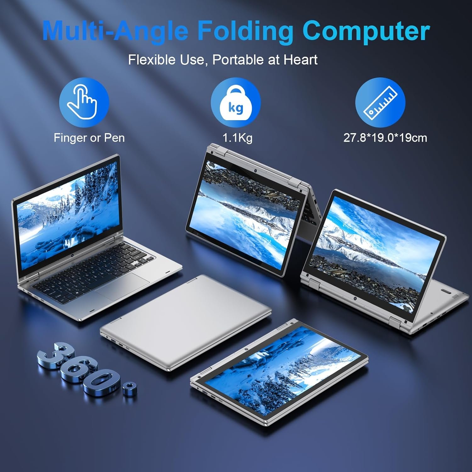 360° Foldable Touchscreen Laptop 11.6'' - Celeron N4020 6GB RAM 128GB SSD, Laptop Computer Dual Band 2.4G/5G WiFi Bluetooth HDMI, USB 3.0 * 2, 256GB SD Card Expandable Mini Laptop - Image 3