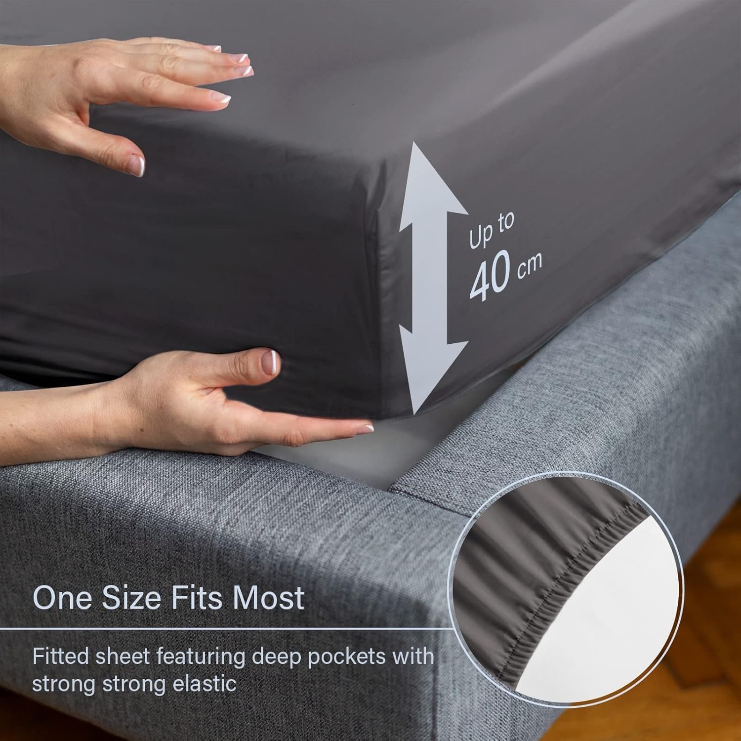 LuxClub SuperKing Fitted Sheet Bedding with 40cm Depth, Extra Deep Soft Cooling Bed Sheets Microfiber Fabric Ease Care Soft & Comfortable Fade Resistant - Grey, Super King - Image 4