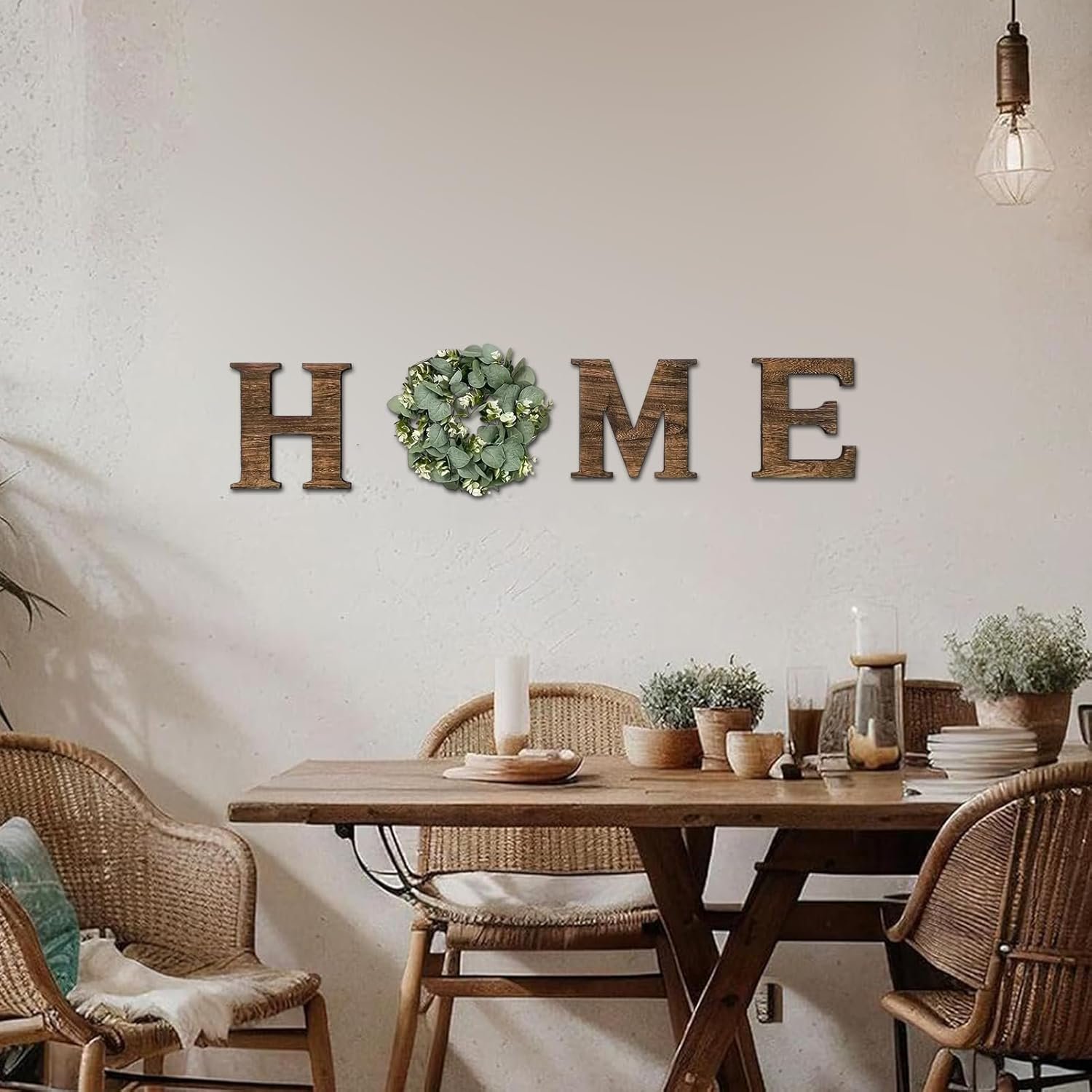 Home Sign Wall Decor, Farmhouse Wooden Letters For Wall, Rustic Wooden Home Sign With Wreath, Large Walls Hanging Decor, For Living Room, House, Entry Way, Kitchen - Image 5