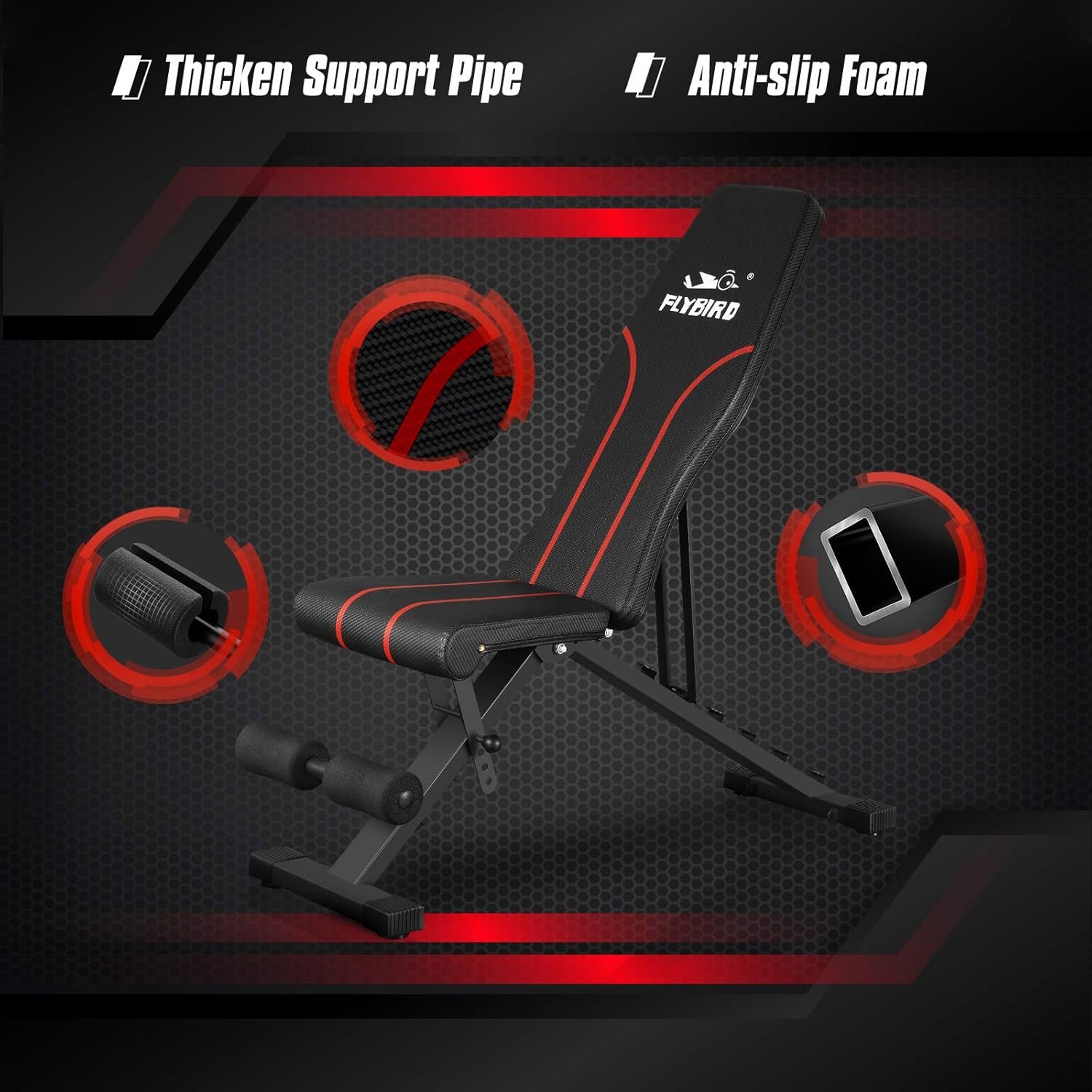 FLYBIRD Adjustable Bench, Utility Weight Bench with 8-Position Adjustable Backrest/3-Position Adjustable Footrest, 318 kg Weight Capacity, Foldable Workout Bench with 90° Angle for Home Gym - Image 2