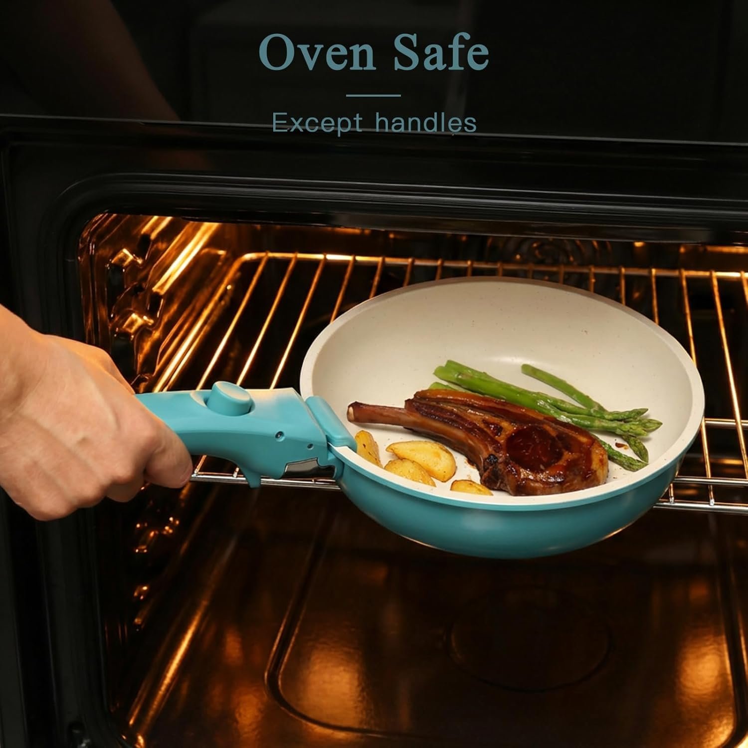 GiPP 11Pcs Pots and Pans Set with Detachable Handle, Pans Set with Ceramic Non-Stick Coating, Induction Stackable Cooking Pots Set, Mobile Cookware Set Ovenproof Safe, Blue Gradient - Image 4