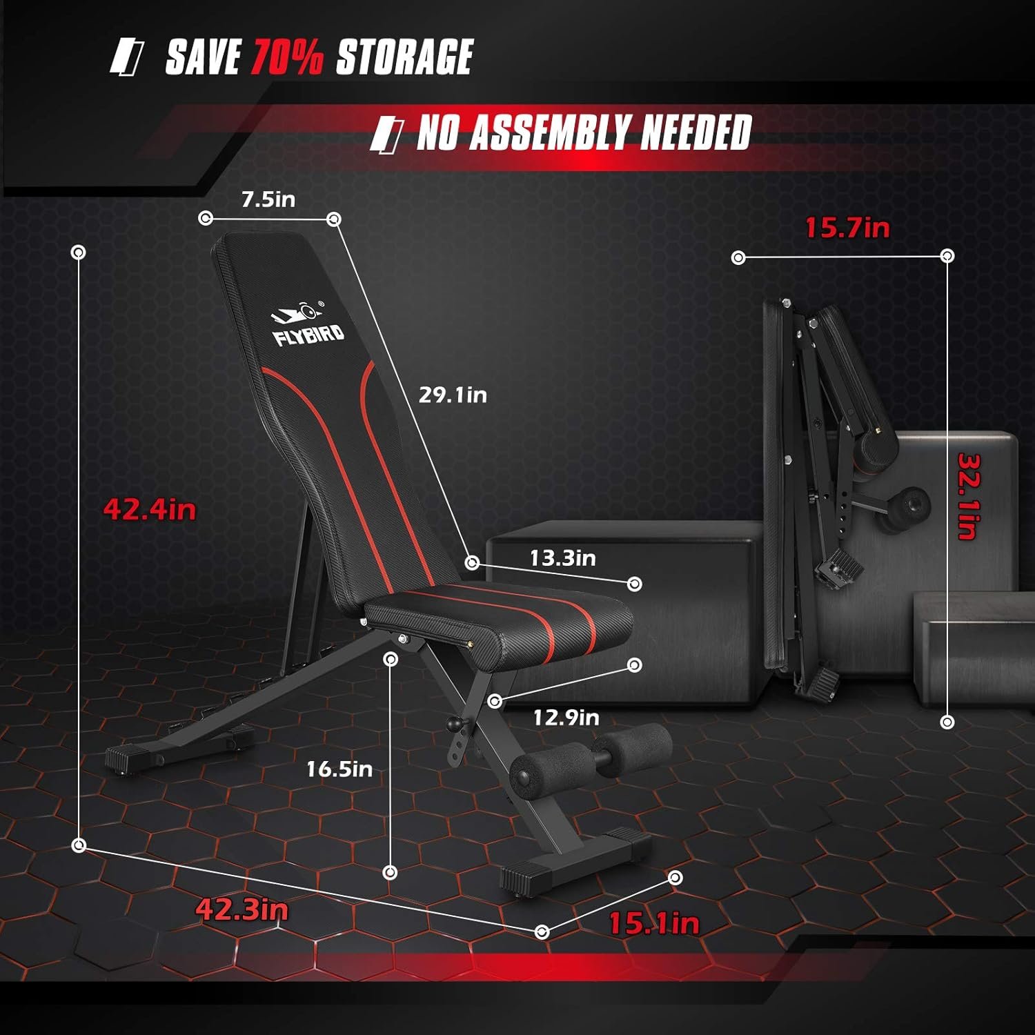 FLYBIRD Adjustable Bench, Utility Weight Bench with 8-Position Adjustable Backrest/3-Position Adjustable Footrest, 318 kg Weight Capacity, Foldable Workout Bench with 90° Angle for Home Gym - Image 5
