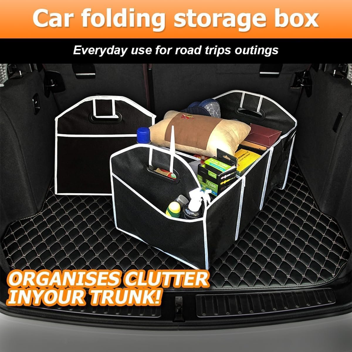 Car Trunk Organizer, Foldable Storage Organizer with 3 Compartments, Storage Box for Auto, Portable Waterproof Bag for Cargo Trunk, Car Accessories Universal for SUV, Truck, Van - Image 4