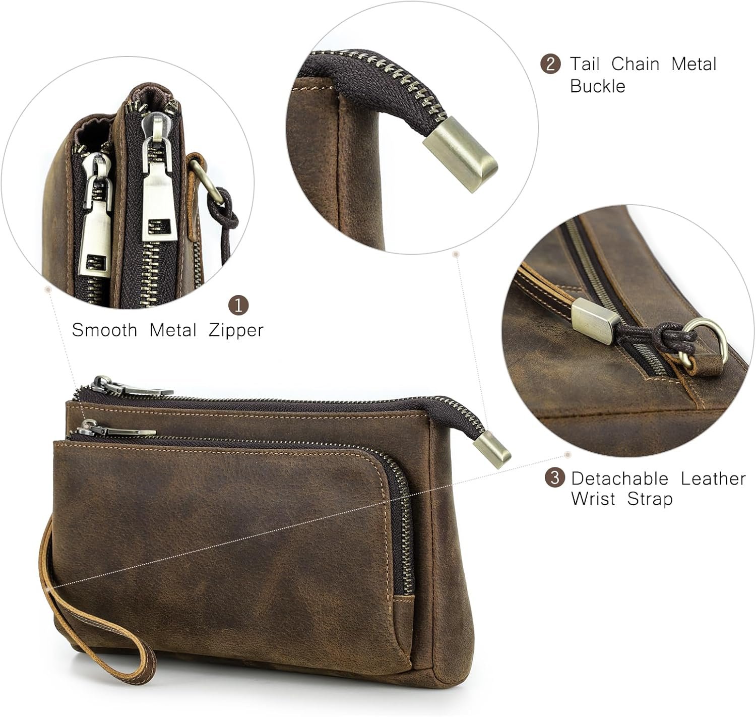 CONTACT'S FAMILY Leather Cable Organiser, Tech Organiser Pouch, Electronics Accessories Travel Carry Bag (Coffee) - Image 4