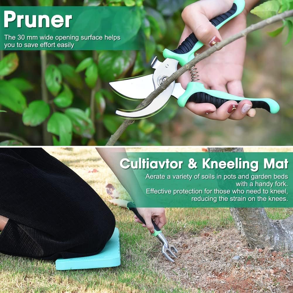 Gardening Tools Set Garden Hand Tool Gift Kit Gardening Gifts for Women & Men 10 Piece Stainless Steel Heavy Duty Garden Tool Sets Garden Tools Bag for Women & Men Easy Storage - Image 2