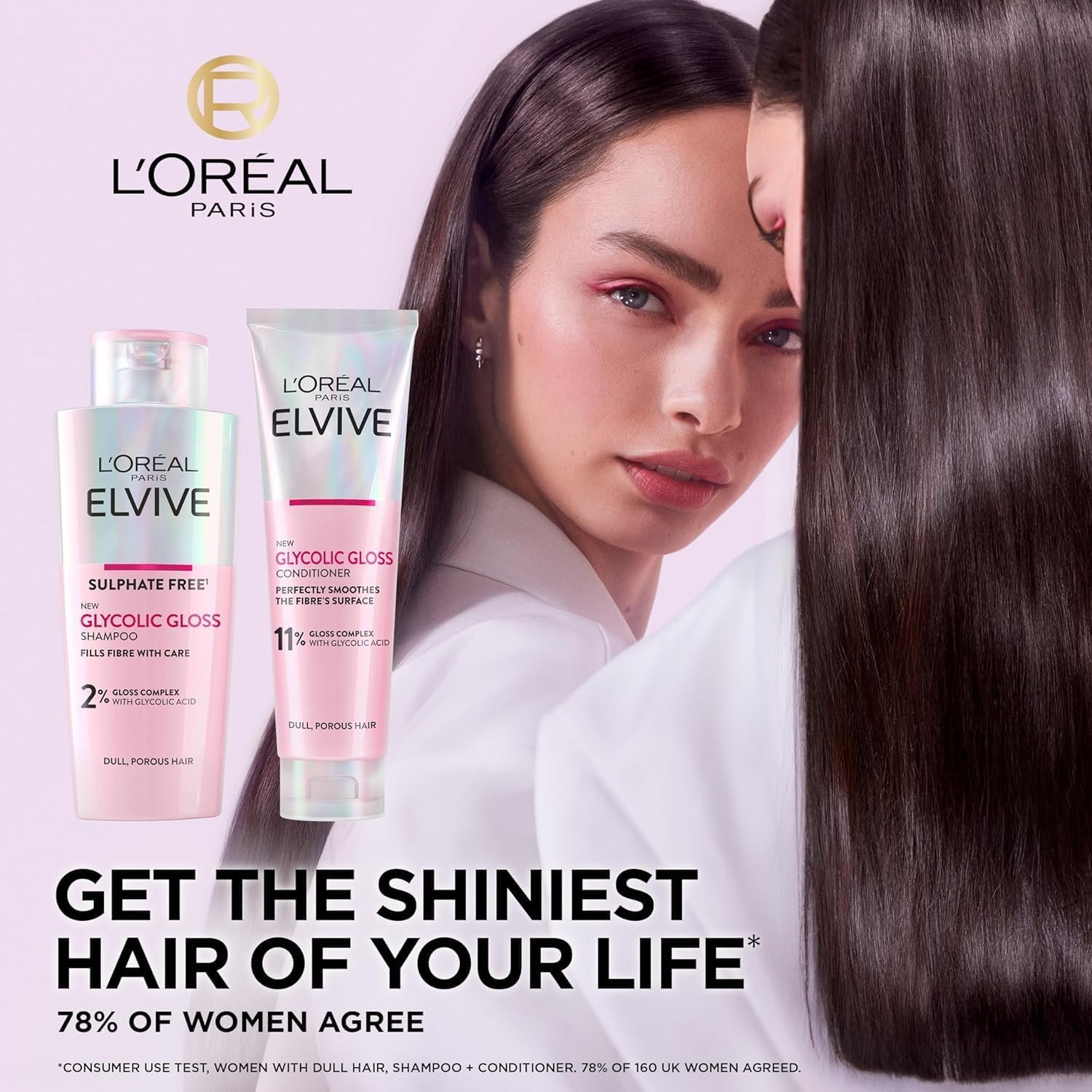 L'Oréal Paris Elvive Glycolic Gloss for Dull Porous Hair, Get The Shiniest Hair of Your Life, Glossing Routine for Mirror-Like Shine, Shampoo, Conditioner, Lamination Treatment, Leave-In Serum Set - Image 2