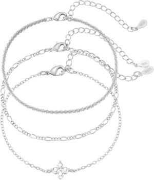 3Pcs Silver Chain Bracelets,925 Ste...