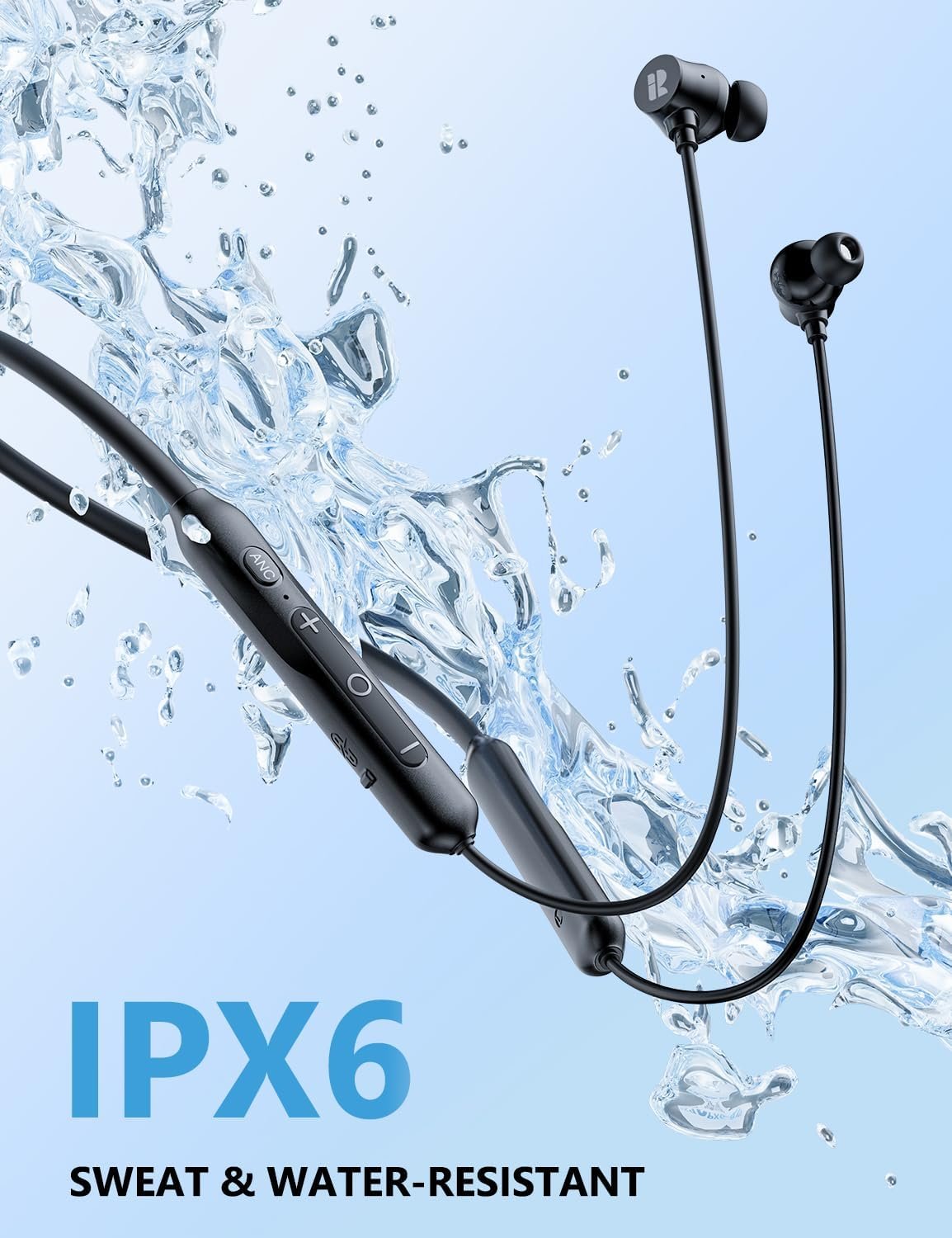 Rythflo Active Noise Cancelling Headphones, 60Hrs Playtime, Wireless In Ear Neckband Bluetooth Earphones with 3 AI Mics ENC, V5.3 Magnetic Earbuds, Multipoint Connection Earphones(Glossy Black) - Image 6