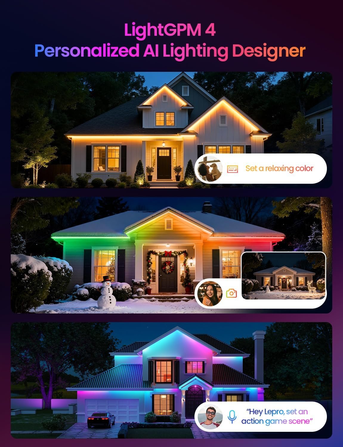 Lepro SW1 AI Smart Outdoor LED Strip, RGBWIC 5M Outdoor Lights IP65 Waterproof, Work with Alexa, Google Assistant, Tunable White, 1750lm Dimmable, Music Sync, for Garden, Eave, Garage and More - Image 4