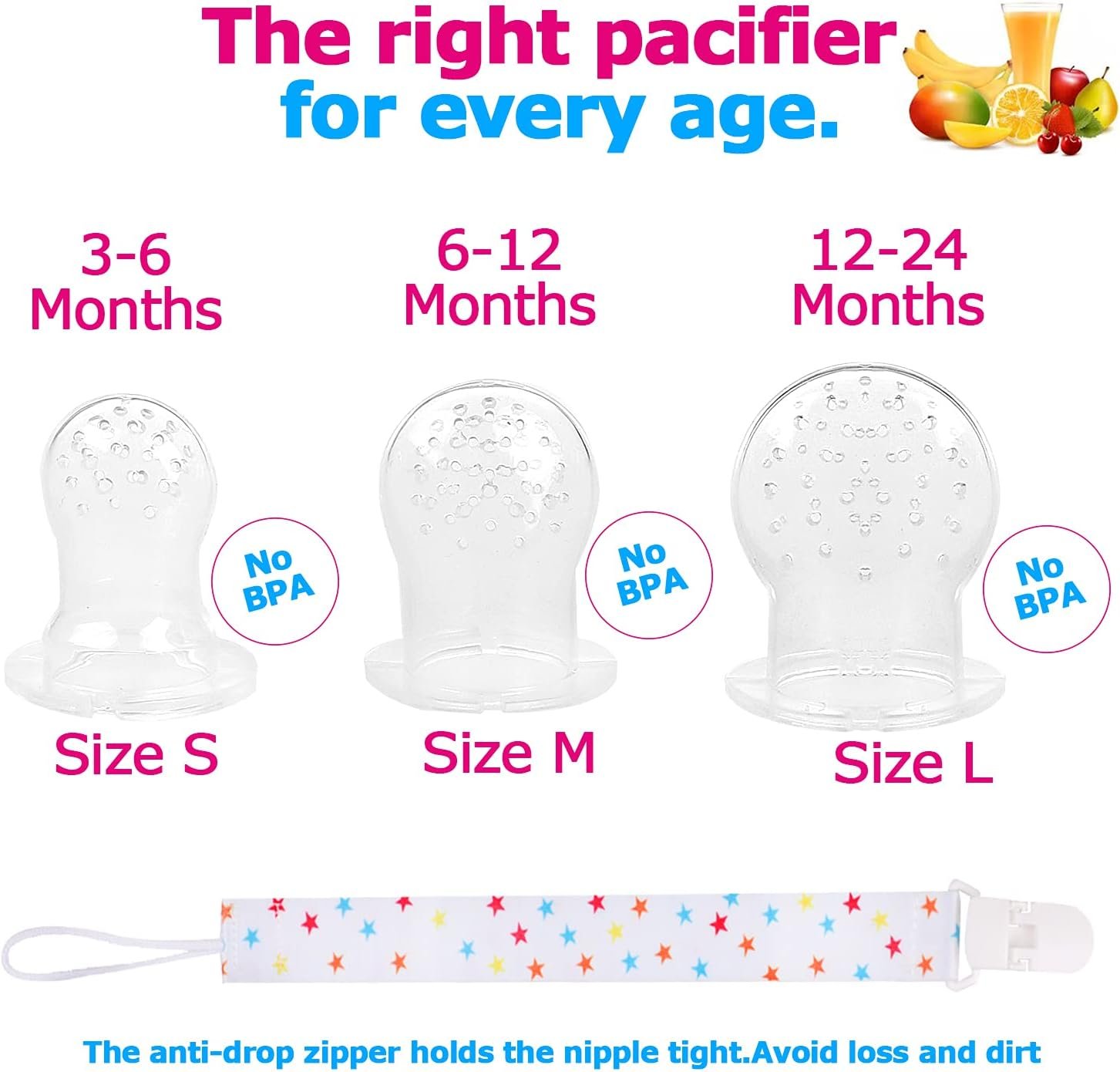 Baby Fruit Feeder JUYOO Weaning Dummies Set Include 3 Pcs Food Feeder Pacifiers with Pacifier Clips Teething Dummy for Babies Infant Toddlers - Image 5