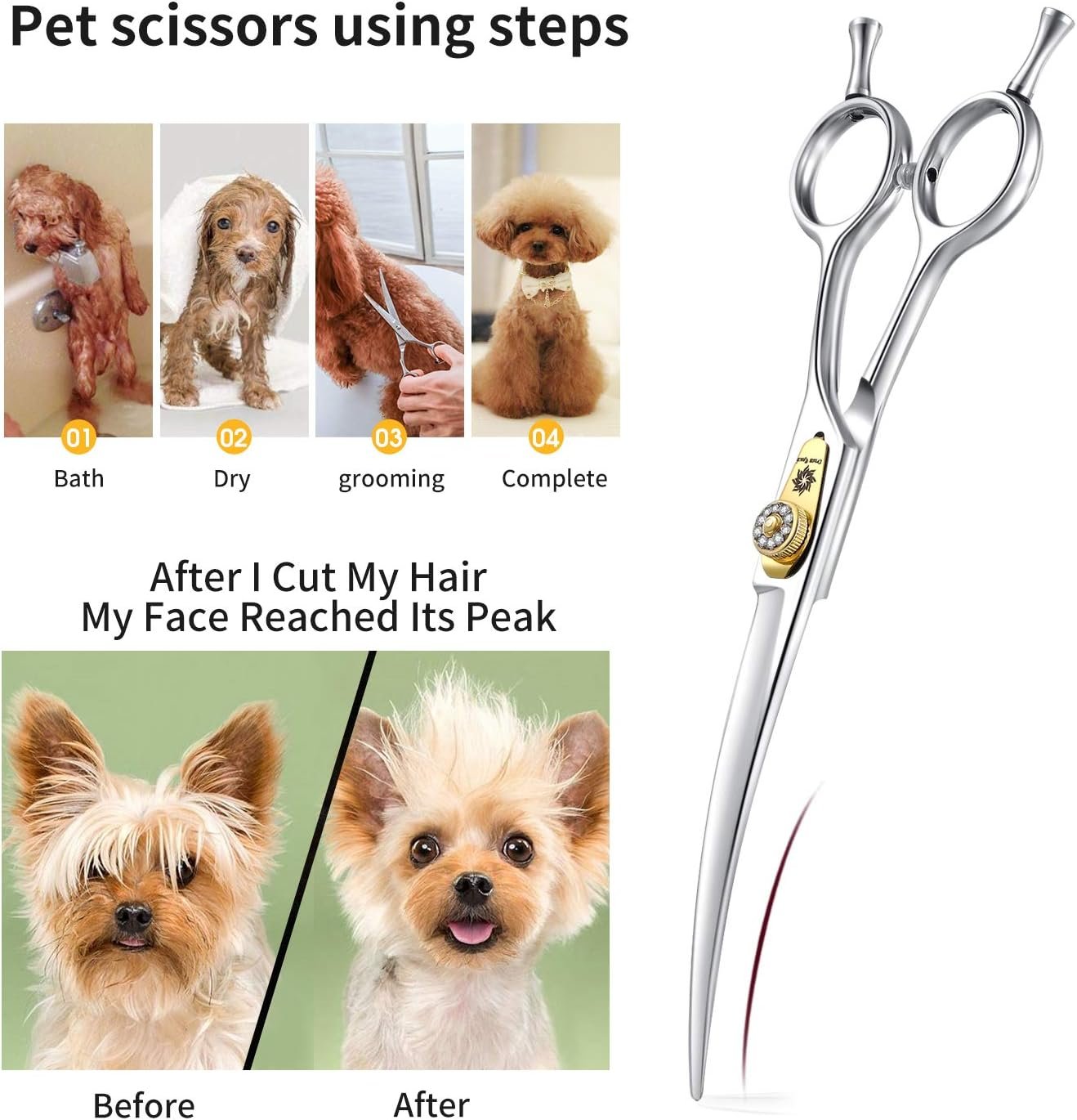 Dream Reach Dog Grooming Scissors - Professional Silver 7" Curved Trimming Shears for Dog Cat Pet Japanese 440C Stainless Steel - Image 4