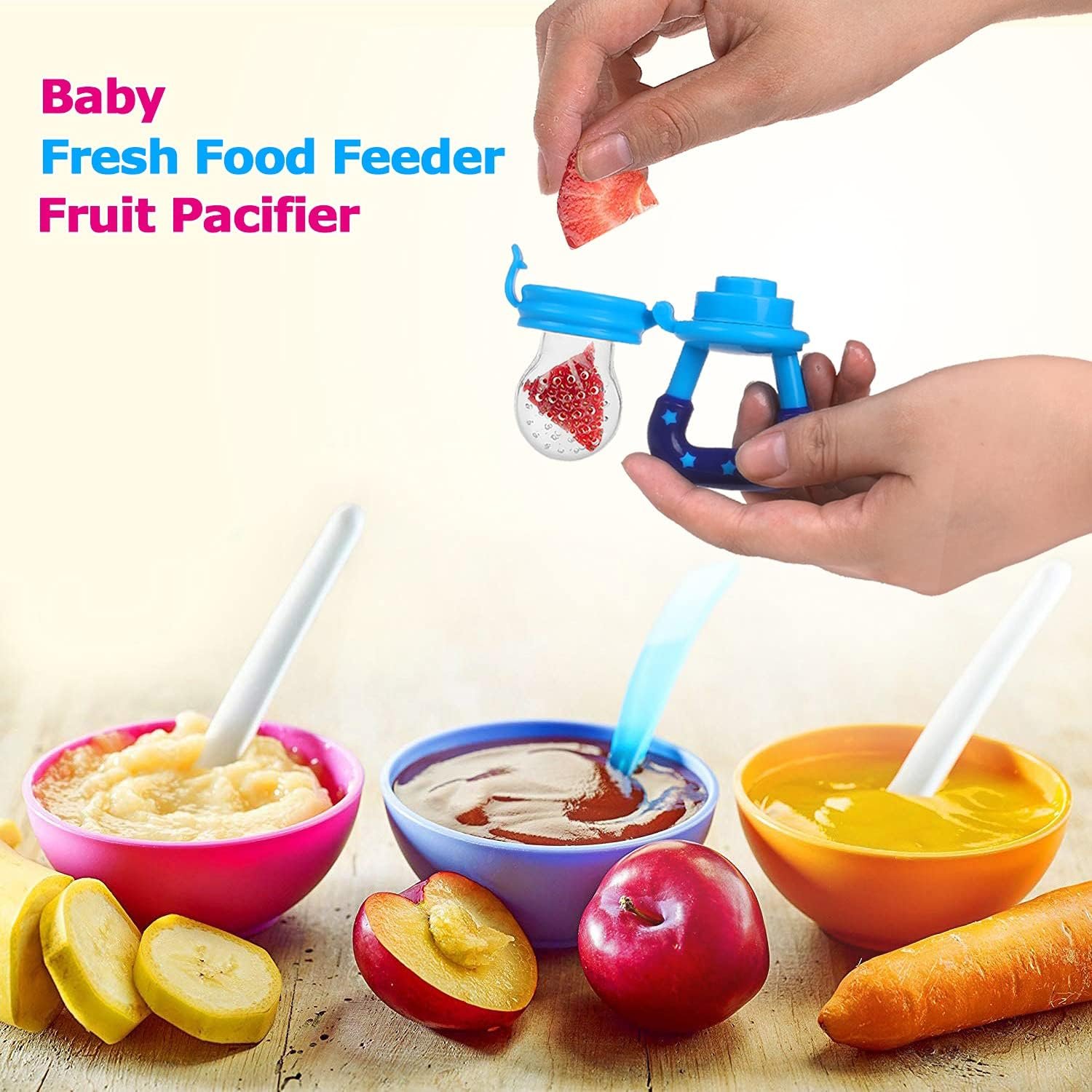 Baby Fruit Feeder JUYOO Weaning Dummies Set Include 3 Pcs Food Feeder Pacifiers with Pacifier Clips Teething Dummy for Babies Infant Toddlers - Image 3