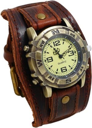 Wide Leather Strap Watch Bracelet f...