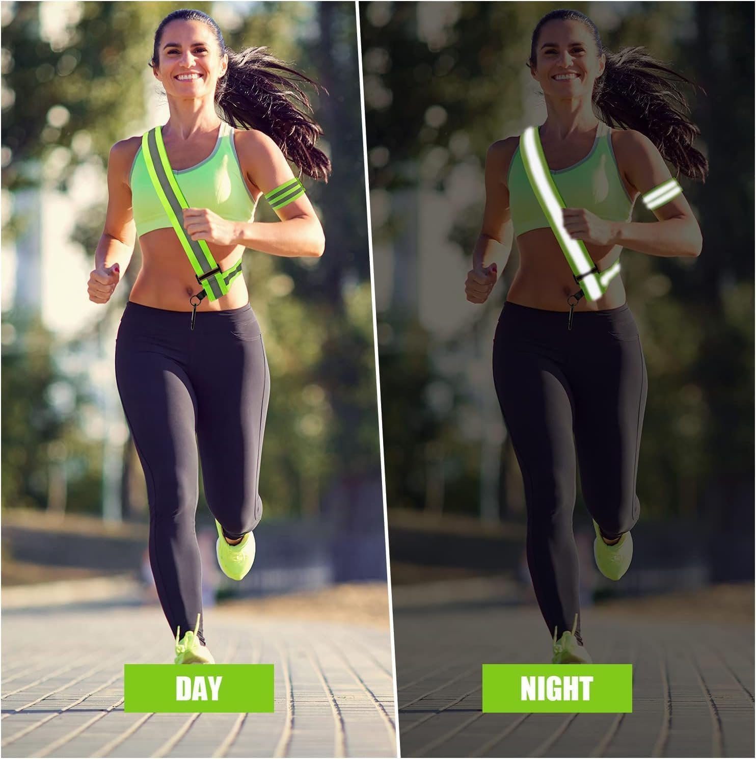 Reflective Running Gear, High Visibility Safety Reflective Sash with Buckle, Adjustable Reflective Belt Running Vest with 4 Reflective Armbands for Night Walking Cycling Running Accessories - Image 4