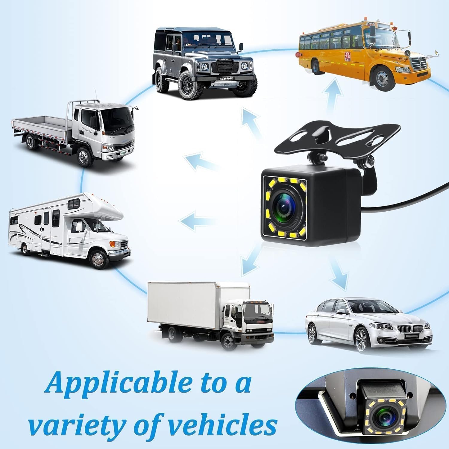 Car Backup Camera Reversing Camera with 12-LED Night Vision IP66 Waterproof Rear View Camera Wide Viewing Angle Lens Parking Camera for Cars Trucks Vans SUVs RVs Caravan - Image 2