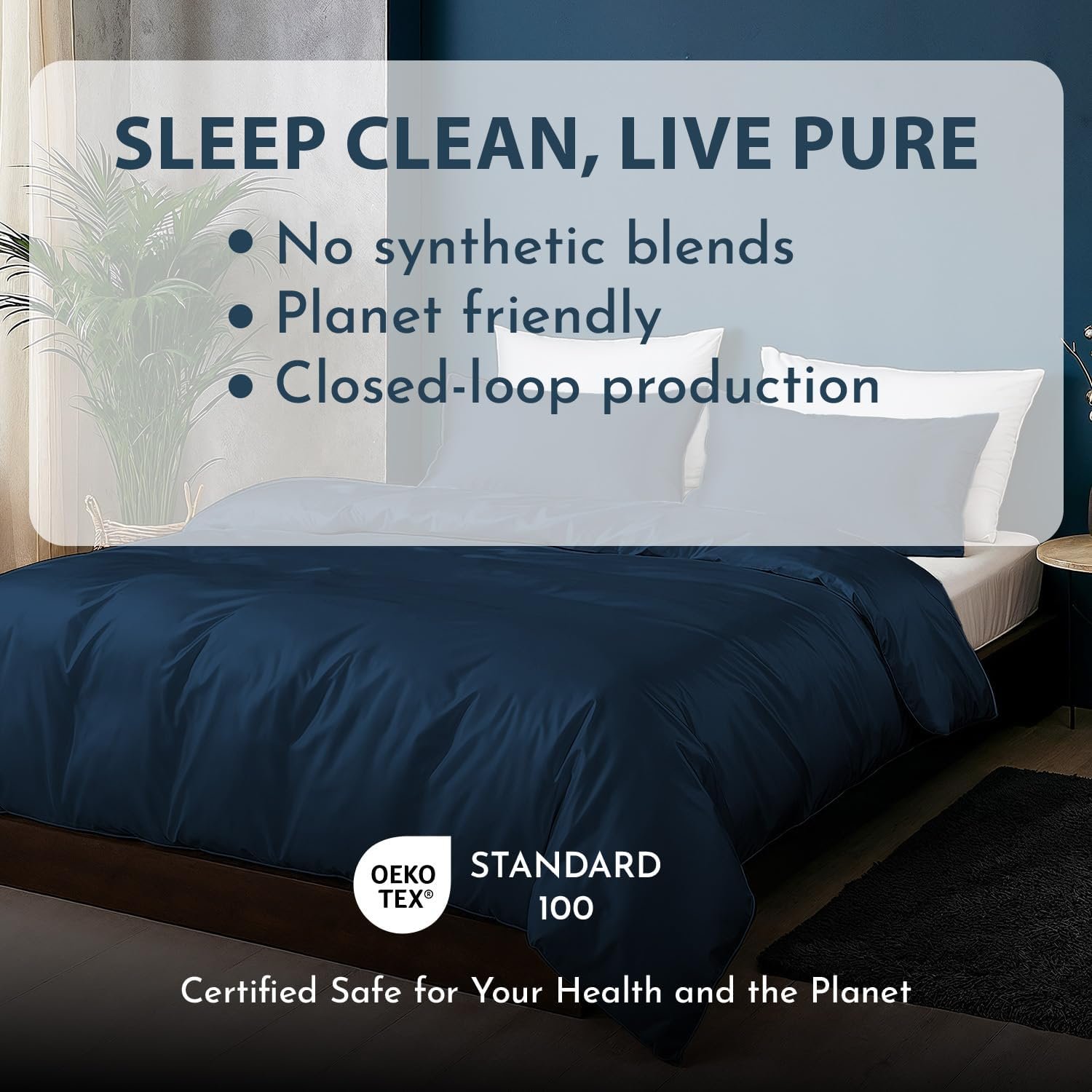 LINENWALAS Navy Blue Double Duvet Cover 3Pc Set Organic Bamboo Bedding Set Anti Allergy Comforter Cover Set 200x200 Soft, Cooling, Luxury Bamboo Bedding Double Size Quilt Cover (Navy Blue) - Image 5