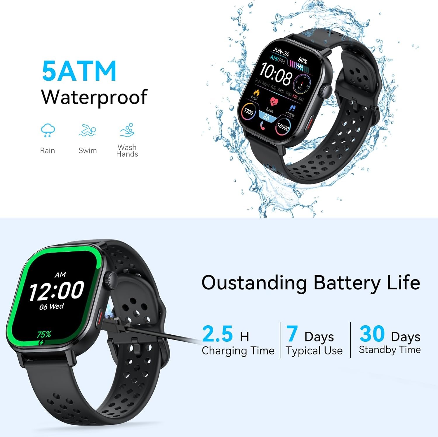 GPS Smart Watch, 2.06'' AMOLED Screen Smartwatch for Men Women (Answer/Make Calls), 178+ Sports Modes Activity Tracke with Heart Rate/Sleep/SpO2 Monitor, 5 ATM Waterproof Fitness Watch for Android iOS - Image 9