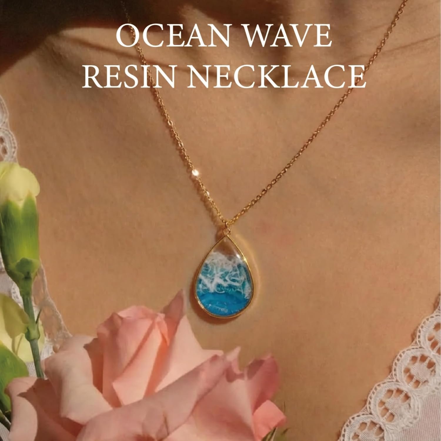 Ocean Wave Drop Resin Necklace Gifts For Her Coastal Jewelry Beach Boho Unique Gift for Ocean Lovers - Image 5