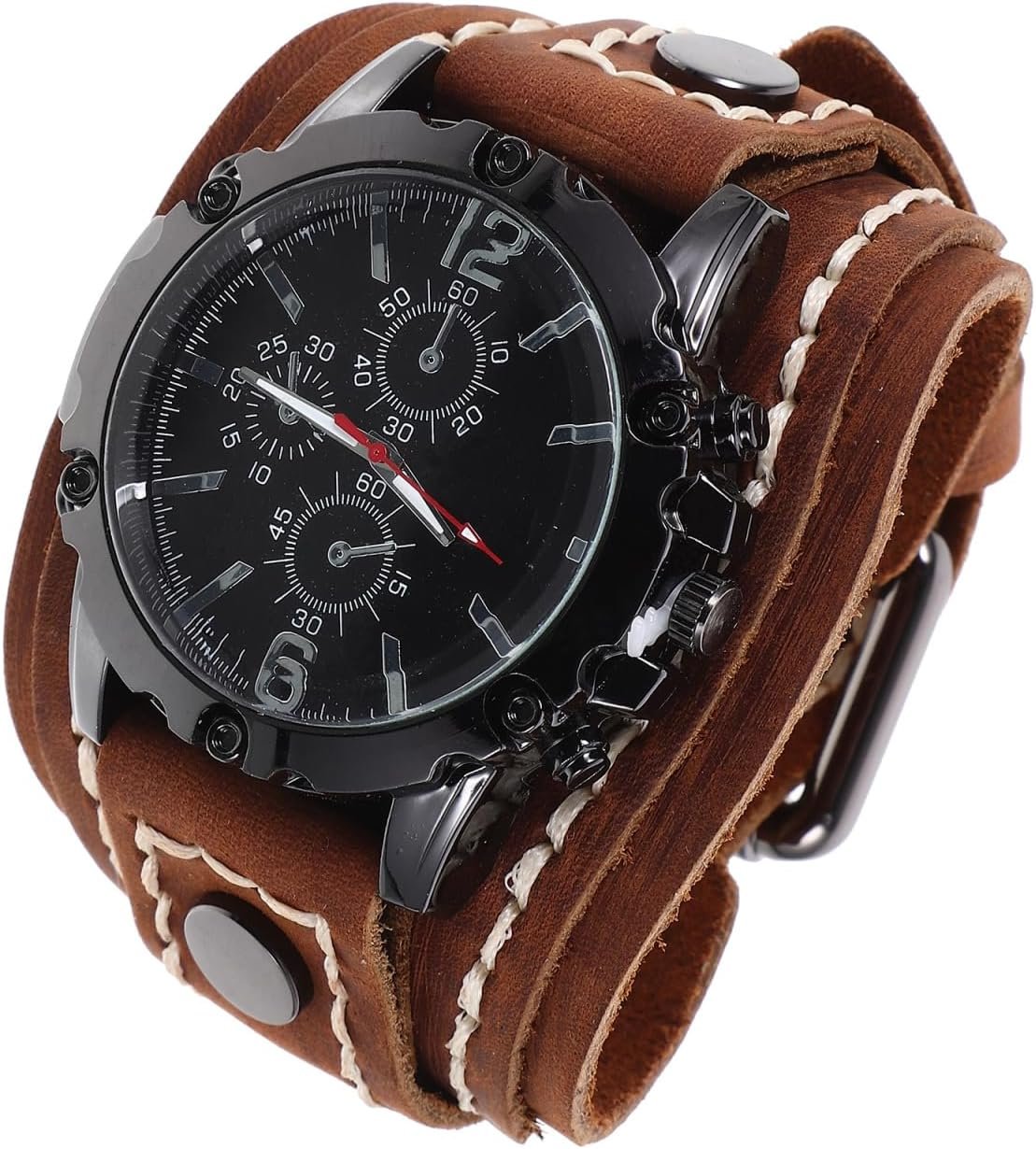 ULTECHNOVO Male Wrist Watch, Leather Casual Strap Leather Casual Cuff Watch(Red) - Image 8