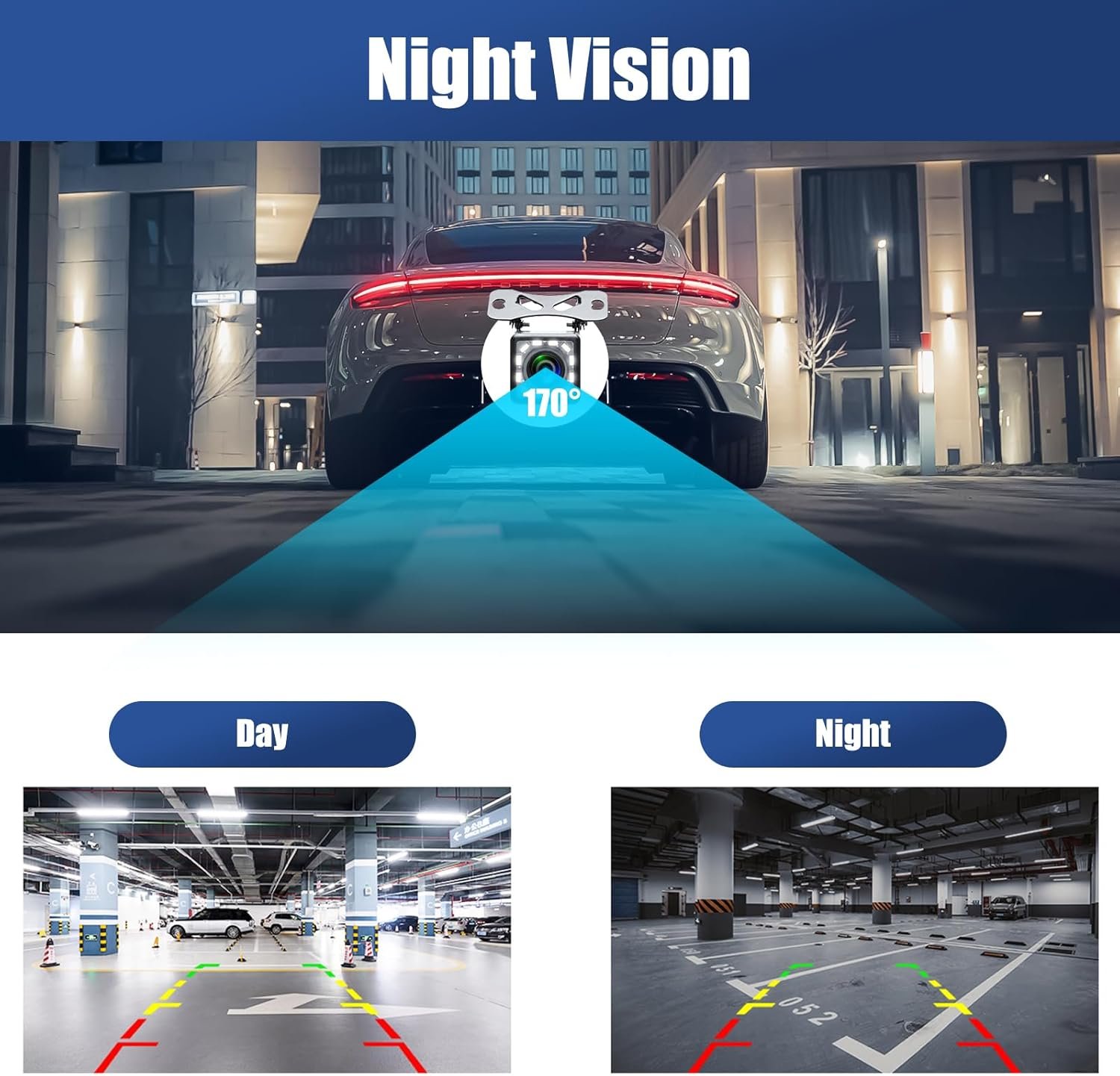 Car Backup Camera Reversing Camera with 12-LED Night Vision IP66 Waterproof Rear View Camera Wide Viewing Angle Lens Parking Camera for Cars Trucks Vans SUVs RVs Caravan - Image 3