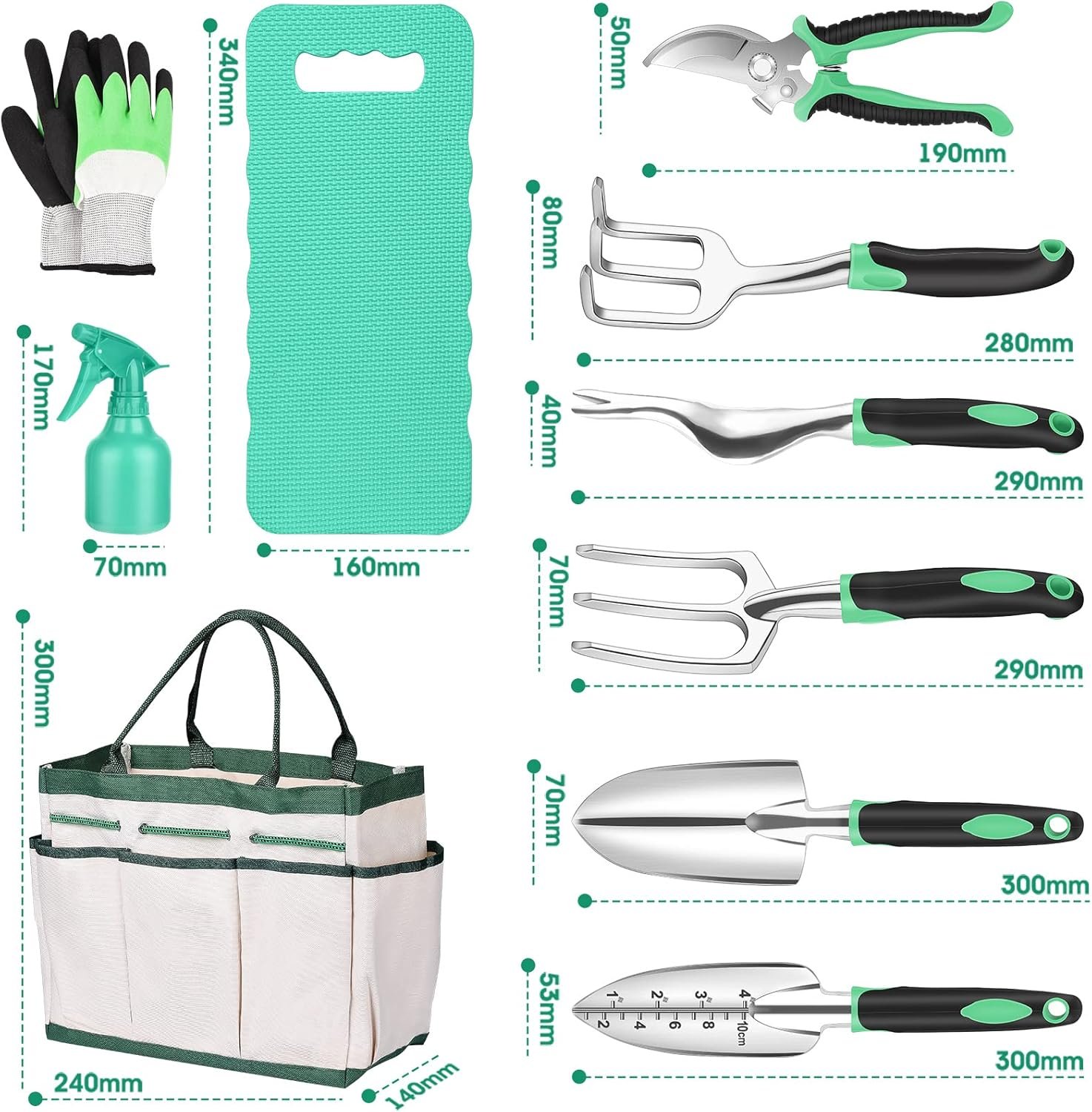 Gardening Tools Set Garden Hand Tool Gift Kit Gardening Gifts for Women & Men 10 Piece Stainless Steel Heavy Duty Garden Tool Sets Garden Tools Bag for Women & Men Easy Storage - Image 5