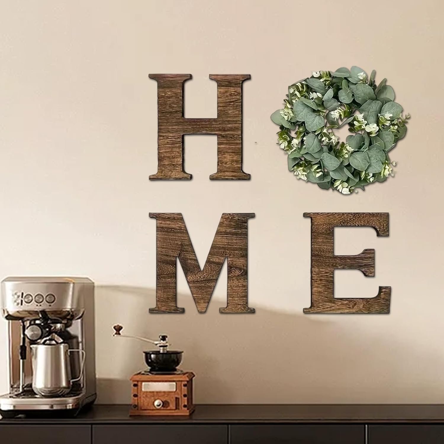 Home Sign Wall Decor, Farmhouse Wooden Letters For Wall, Rustic Wooden Home Sign With Wreath, Large Walls Hanging Decor, For Living Room, House, Entry Way, Kitchen - Image 4