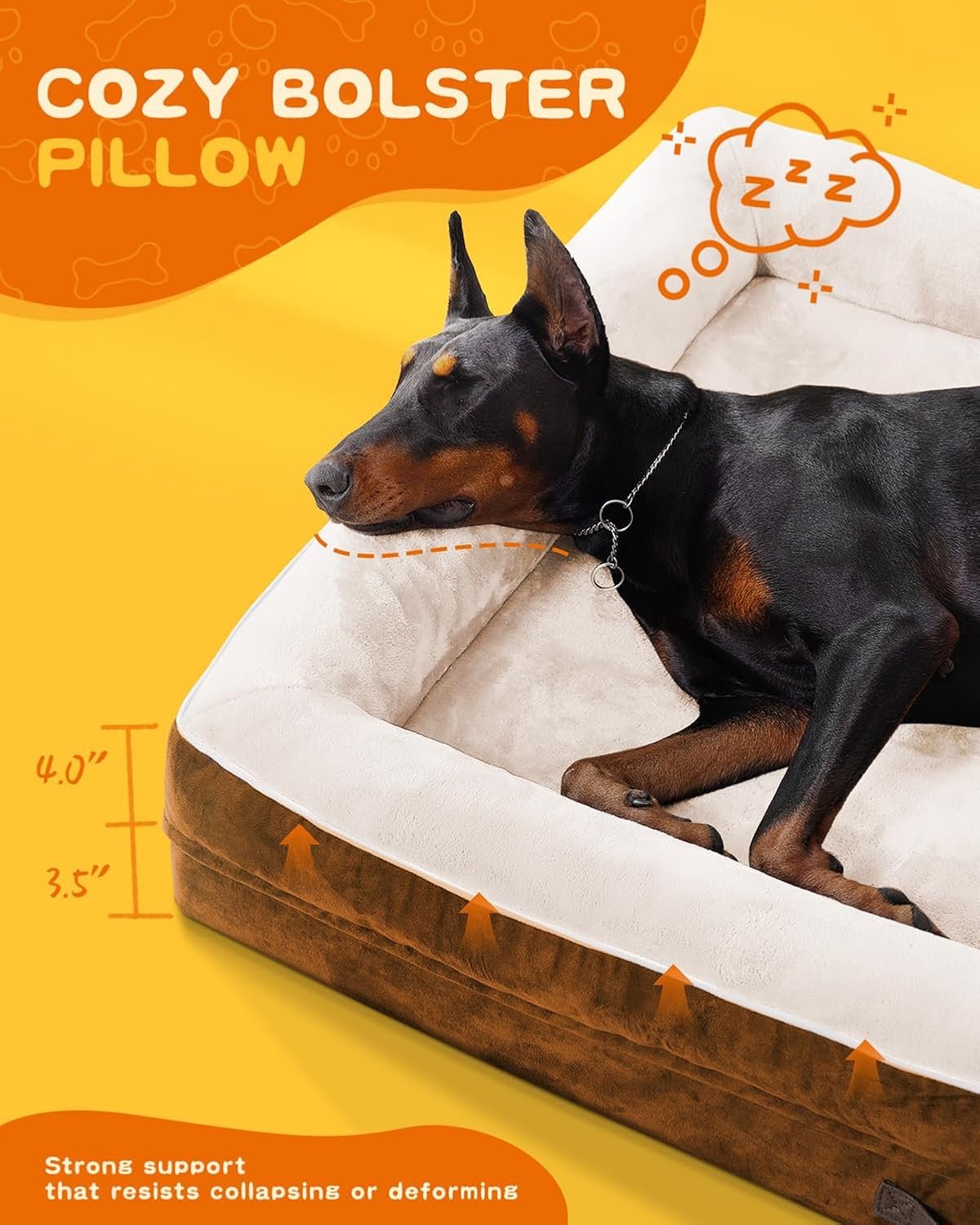 XL Orthopedic Dog Bed, Waterproof Dog Sofa Bed with Removable Washable Cover, Soft Egg Foam Pet Bed, Non-Slip Bottom and Four-Sided Bolster Cushion(Brown, 117x76x19cm) - Image 3