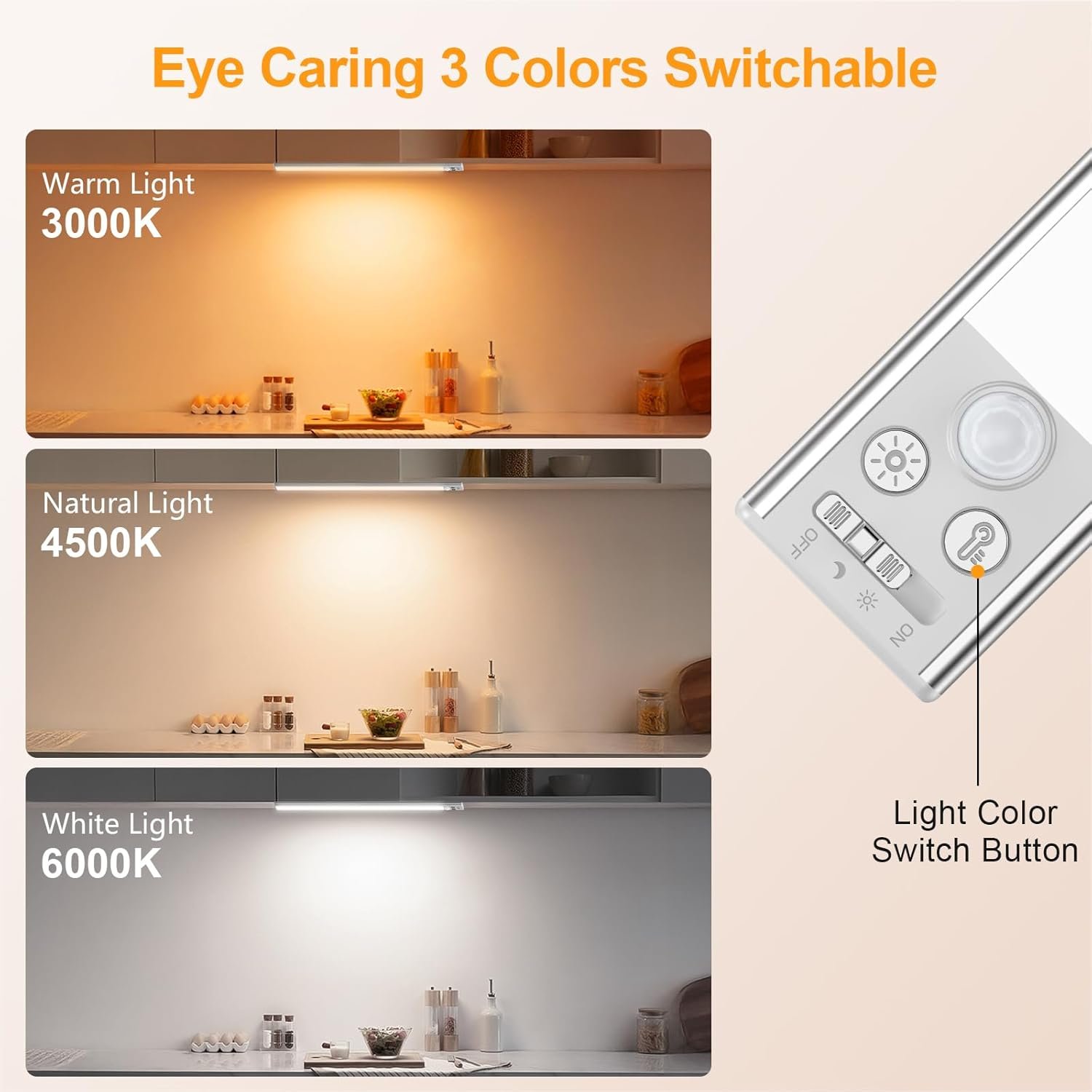 Gritin Under Cabinet Kitchen Lights Rechargeable-3 Color Temps&5 Level Brightness, Super Bright, 4 Modes, Motion Sensor, Long Lasting-Easy Installation Strong Magnetic Under Closet Light-37.5CM/2Pack - Image 4
