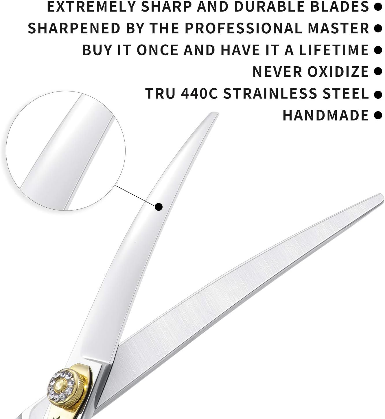 Dream Reach Dog Grooming Scissors - Professional Silver 7" Curved Trimming Shears for Dog Cat Pet Japanese 440C Stainless Steel - Image 2