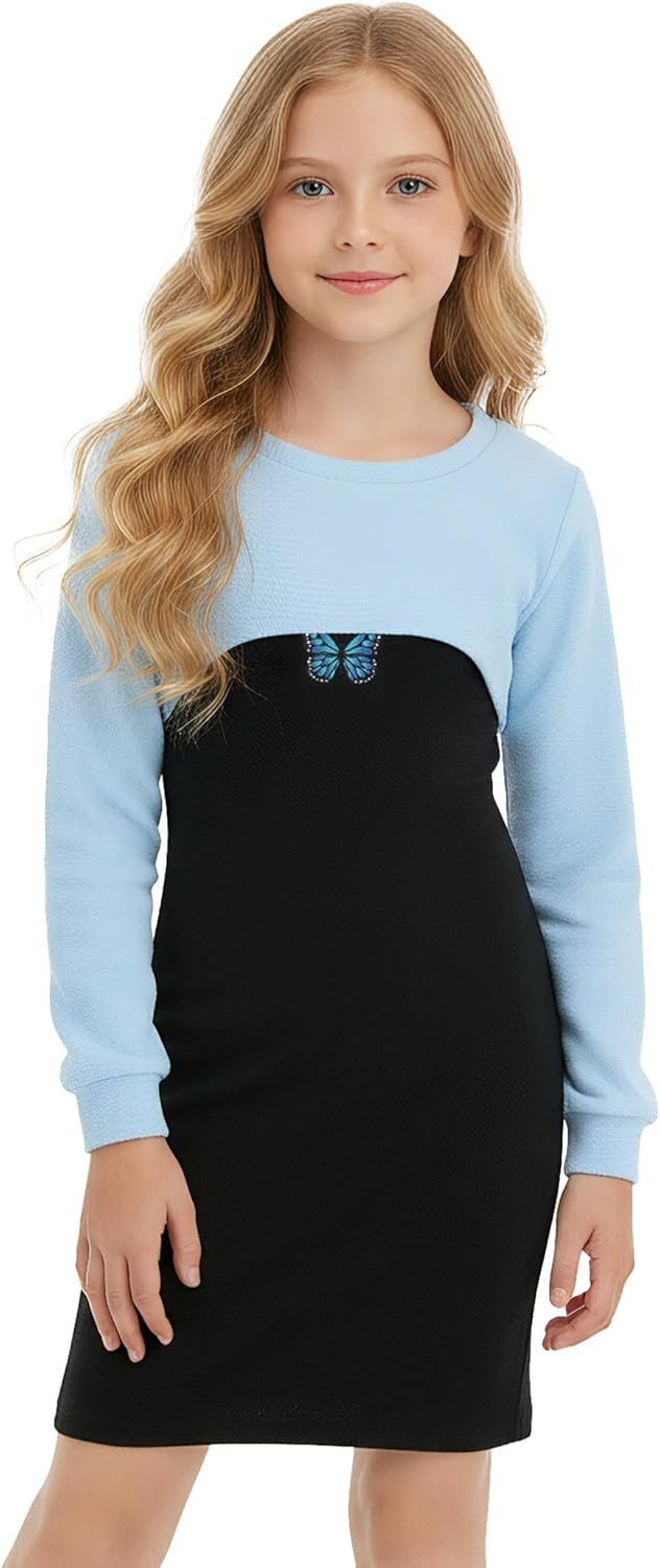 JiAmy Girls 2-Piece Set Outfits Sleeveless Bodycon Cami Dress with Long Sleeve Crop Top Party Wear Clothings for Teen Girls - Image 2