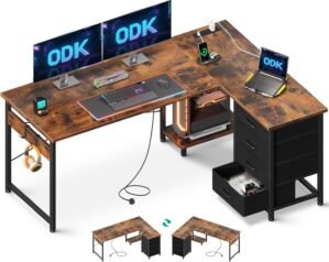 ODK Corner Desk with Drawers, Rever...