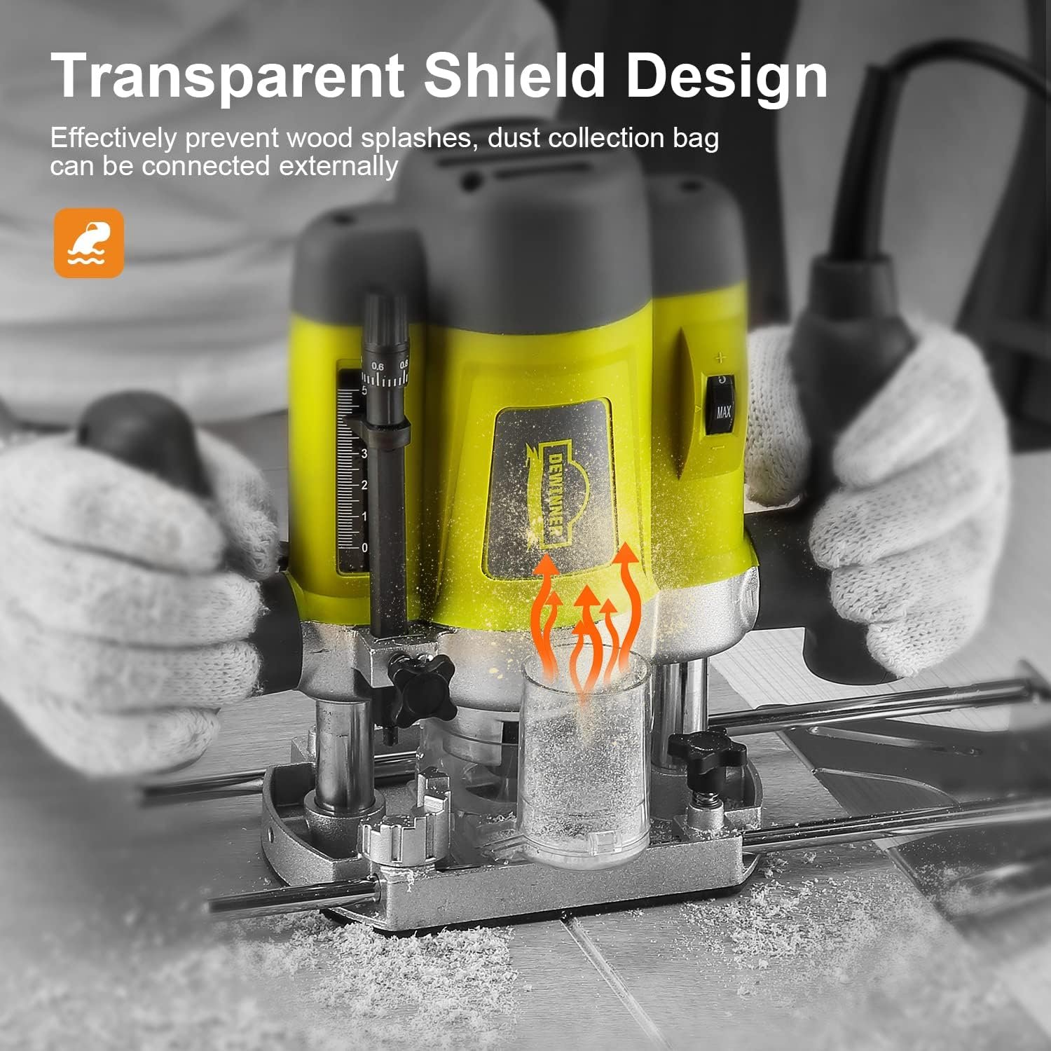 Wood Trimmer, DEWINNER Router Tool Electric Woodworking Power Router Trimmer,Variable Speed Hand Joiner Tool Plunge Router, Trimmer Laminator with 12PC 6mm 8mm Bits Collets - Image 2