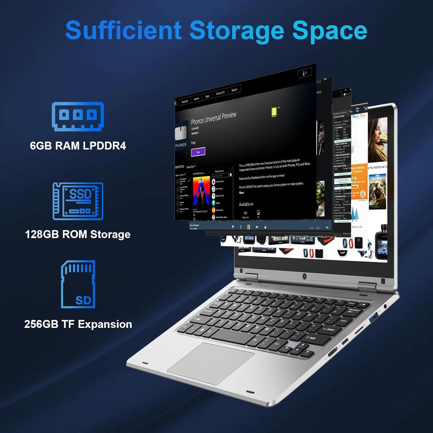 360° Foldable Touchscreen Laptop 11.6'' - Celeron N4020 6GB RAM 128GB SSD, Laptop Computer Dual Band 2.4G/5G WiFi Bluetooth HDMI, USB 3.0 * 2, 256GB SD Card Expandable Mini Laptop - Image 5