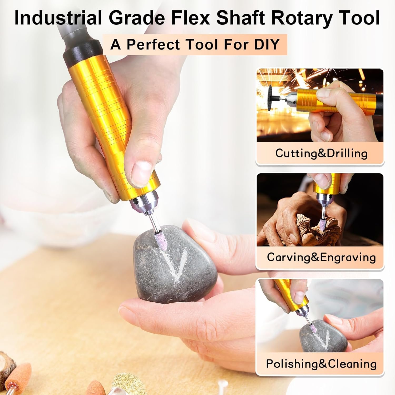 1000W Rotary Tool Flex Shaft Electric Hanging Grinder Carver, Forward and Reverse Rotation, Multi-Function Metalworking Jewelry Repair Kit, Foot Pedal Control, Metal Flexible Shaft - Image 6